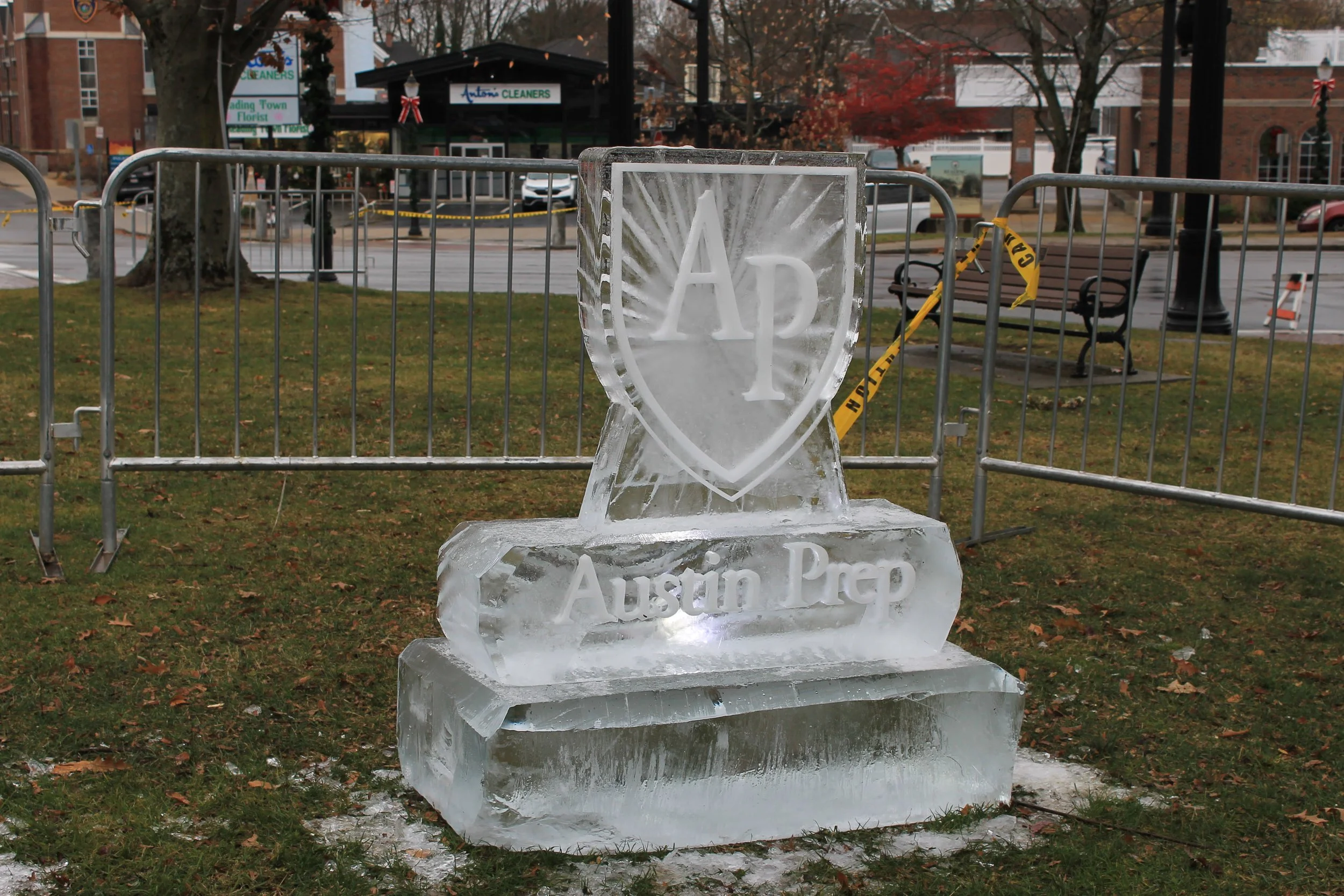 Ice sculpture at the Tree Lighting Ceremony on the Town Common.