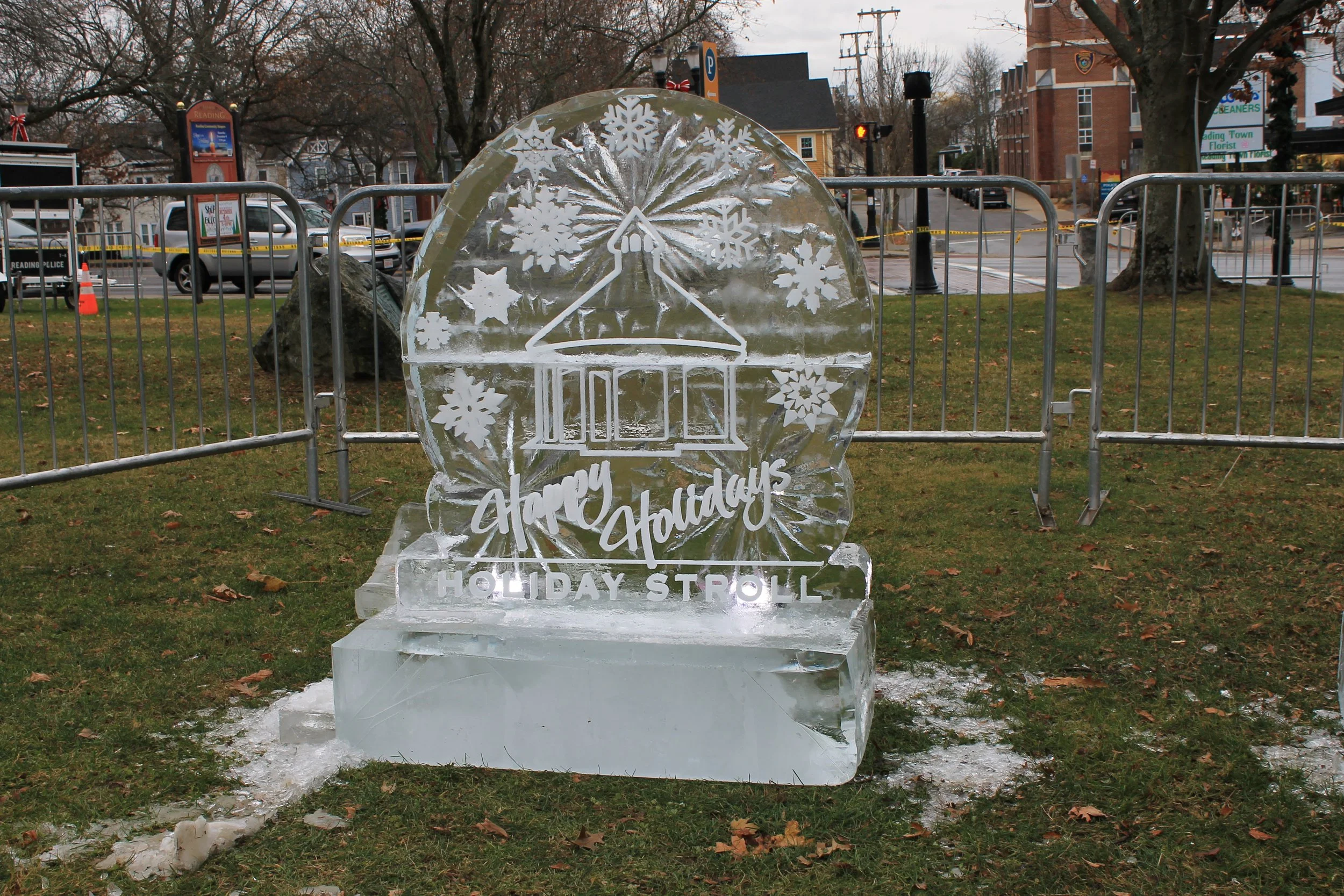 Ice sculpture at the Tree Lighting Ceremony on the Town Common.