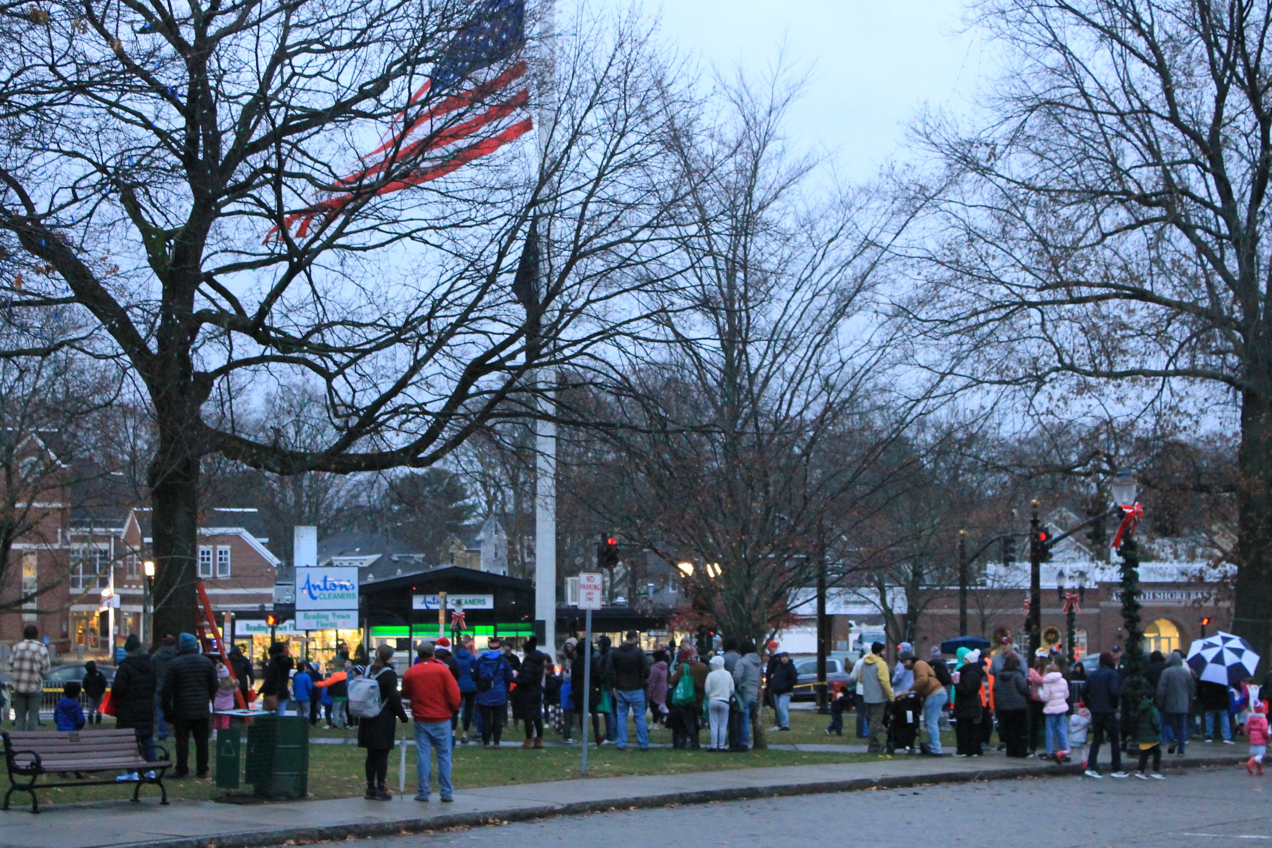 The crowd preparing for Santa Claus' arrive for the Tree Lighting Ceremony on the Town Common.