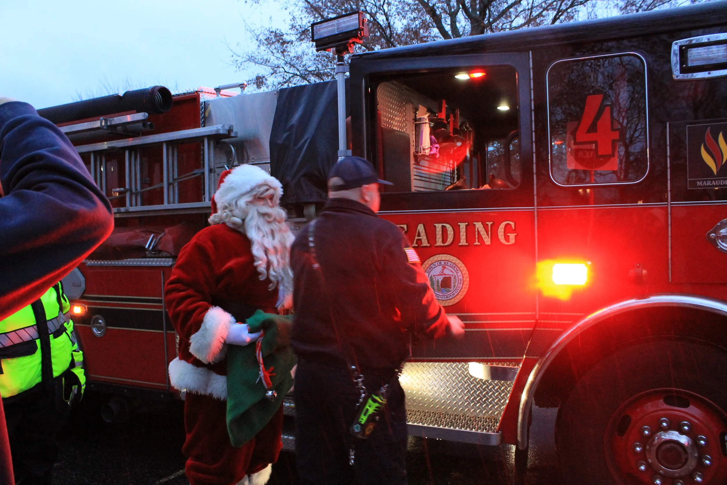 Satan Claus arriving for the Tree Lighting Ceremony on the Town Common.