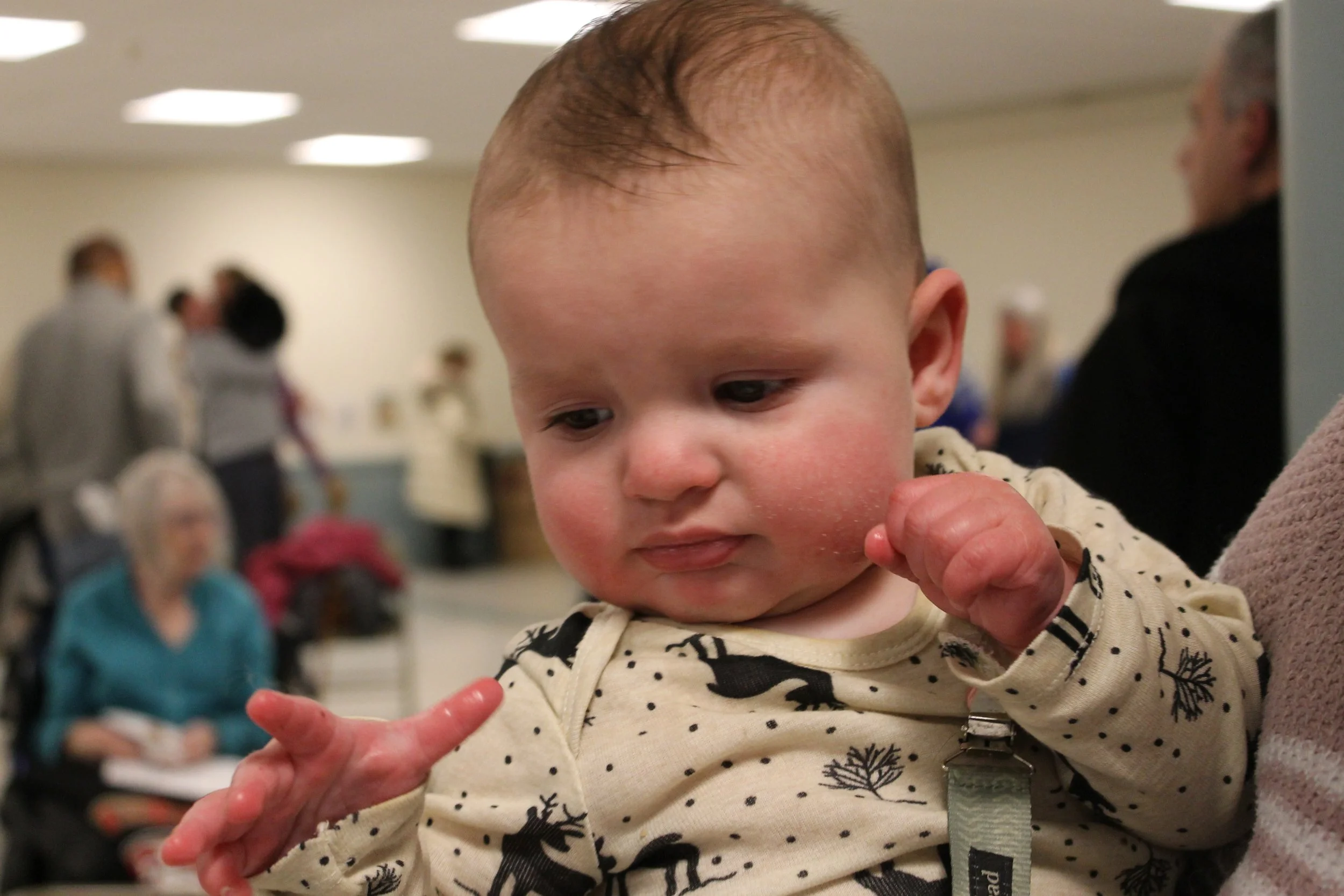 Young Theo watched his mom perform with the Reading Community Singers at the Menorah Lighting.