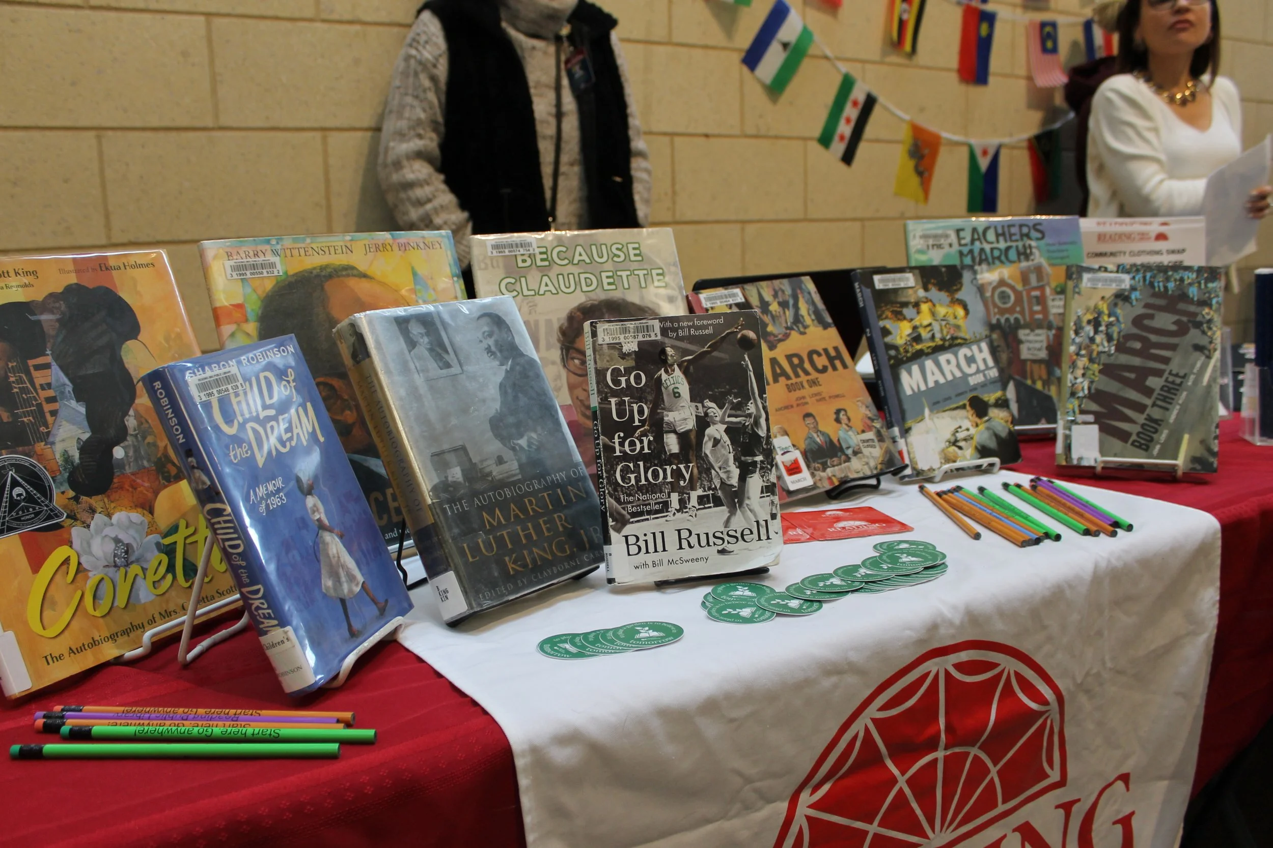 Reading Public Library hosts a table featuring books that highlight civil rights leaders during the Martin Luther King Jr. Day program at RMHS.