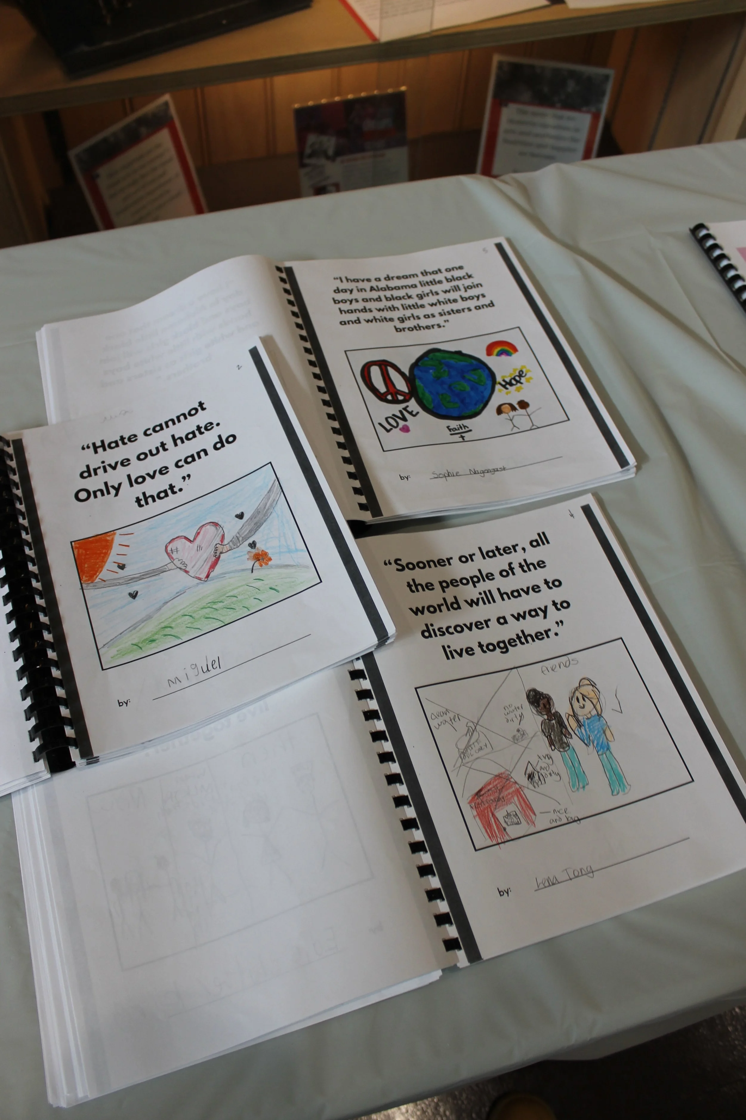 Student-create drawings illustrate Dr. King's quotes, reflecting how students interpreted his words through art as part of the district-wide MLK Day project.