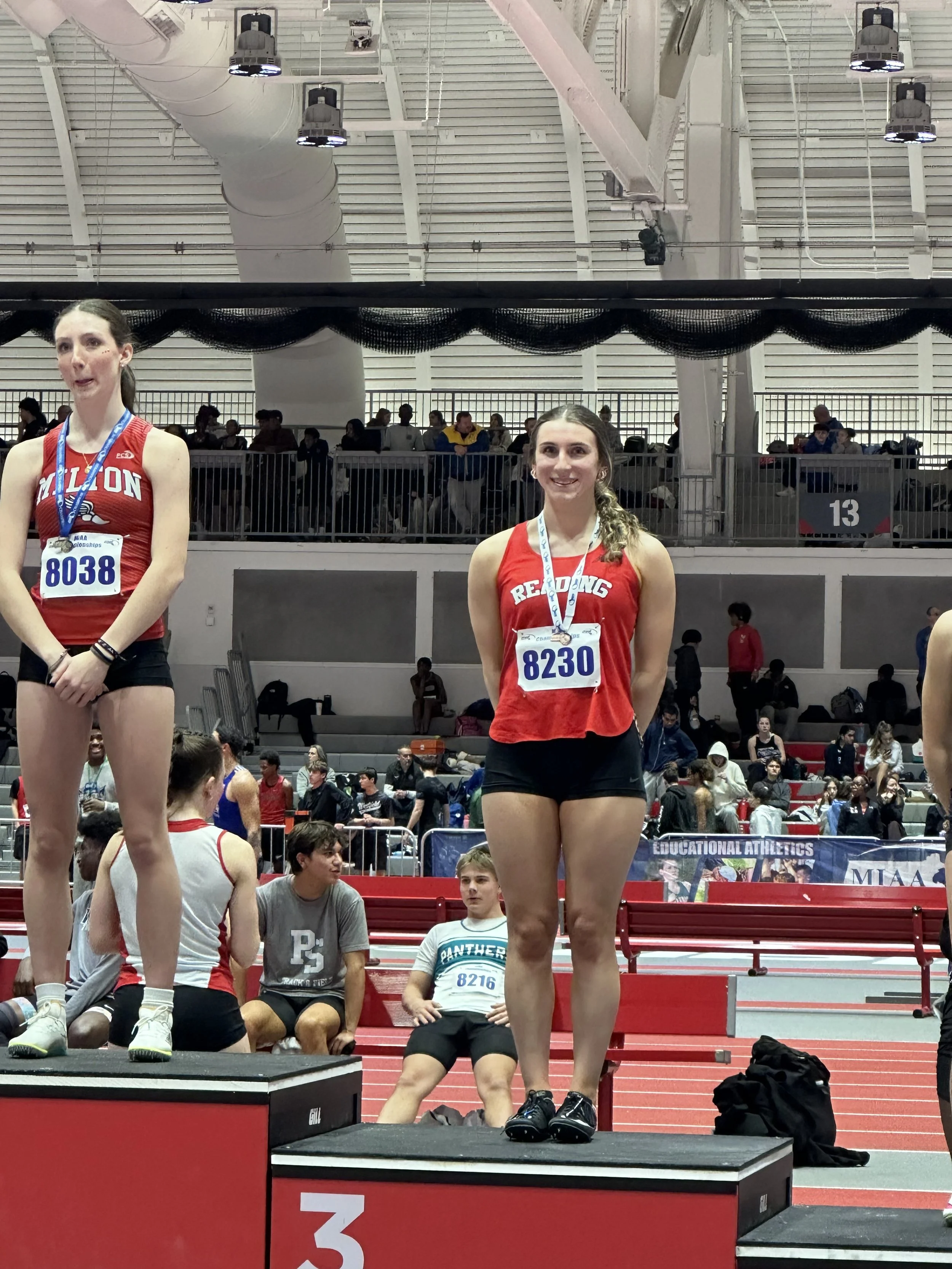 RMHS athlete Isabelle Lightbody placed 3rd in the 55m hurdles at the MIAA Division 3 State Track Championships.