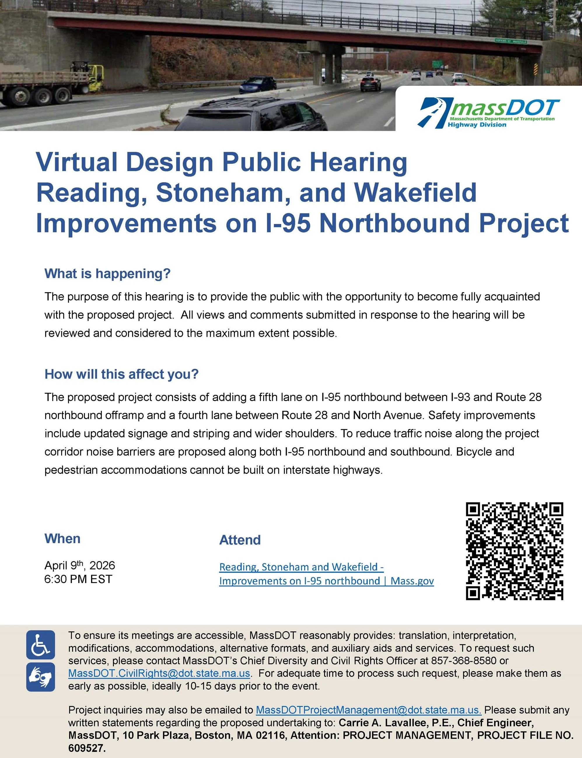 MassDOT to host virtual public hearing on proposed I-95 Northbound improvements