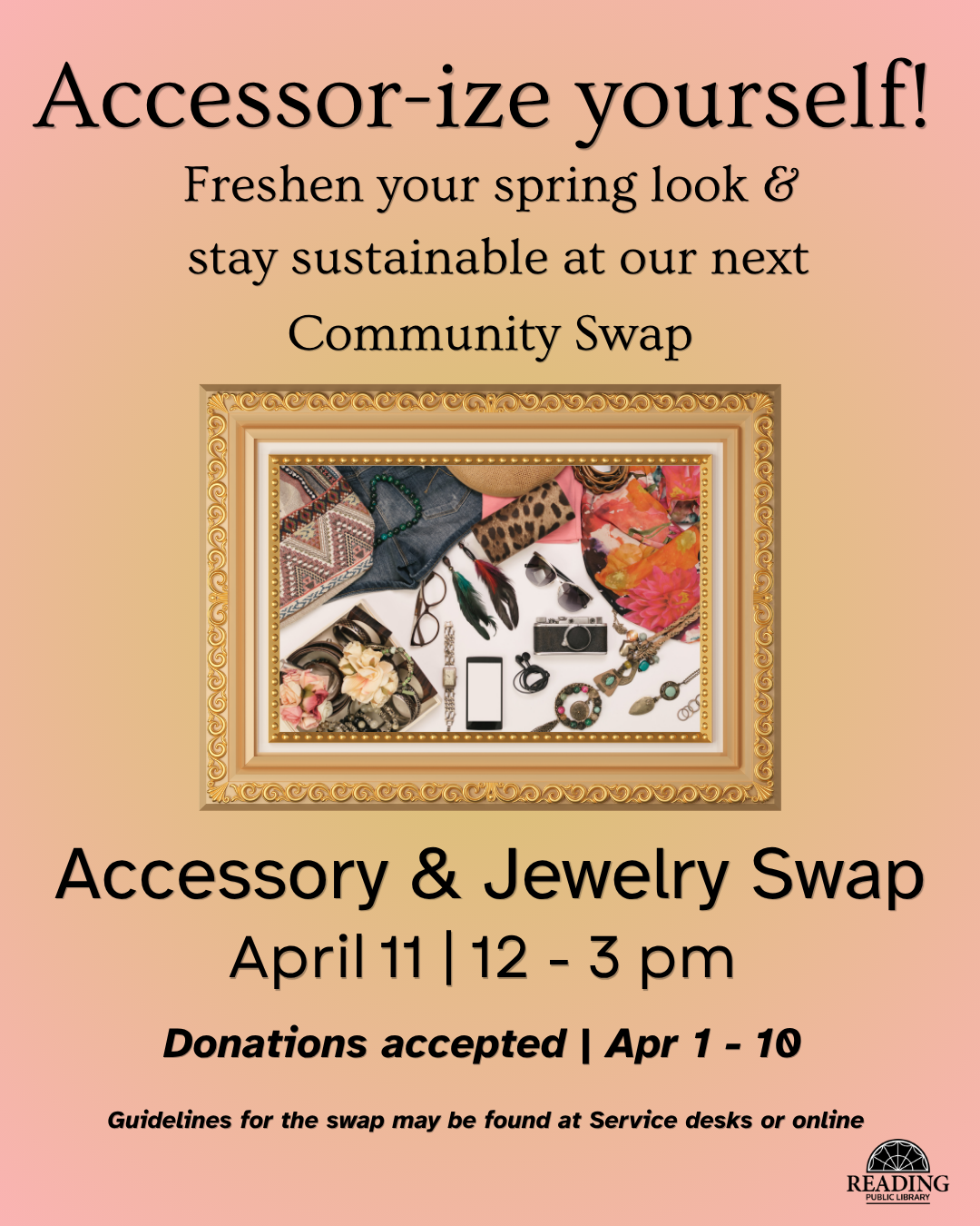 Accessory Swap set for April 11 at Reading Public Library