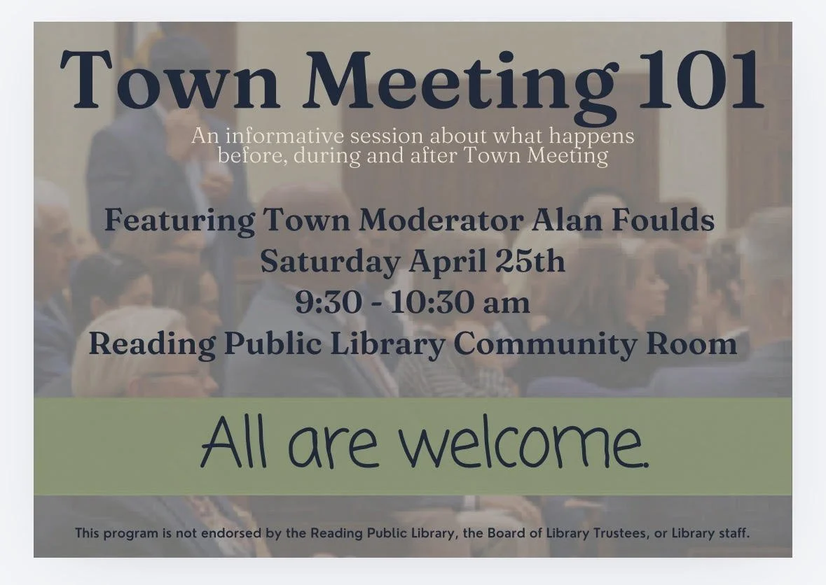 Town Meeting 101 session planned at Reading Public Library