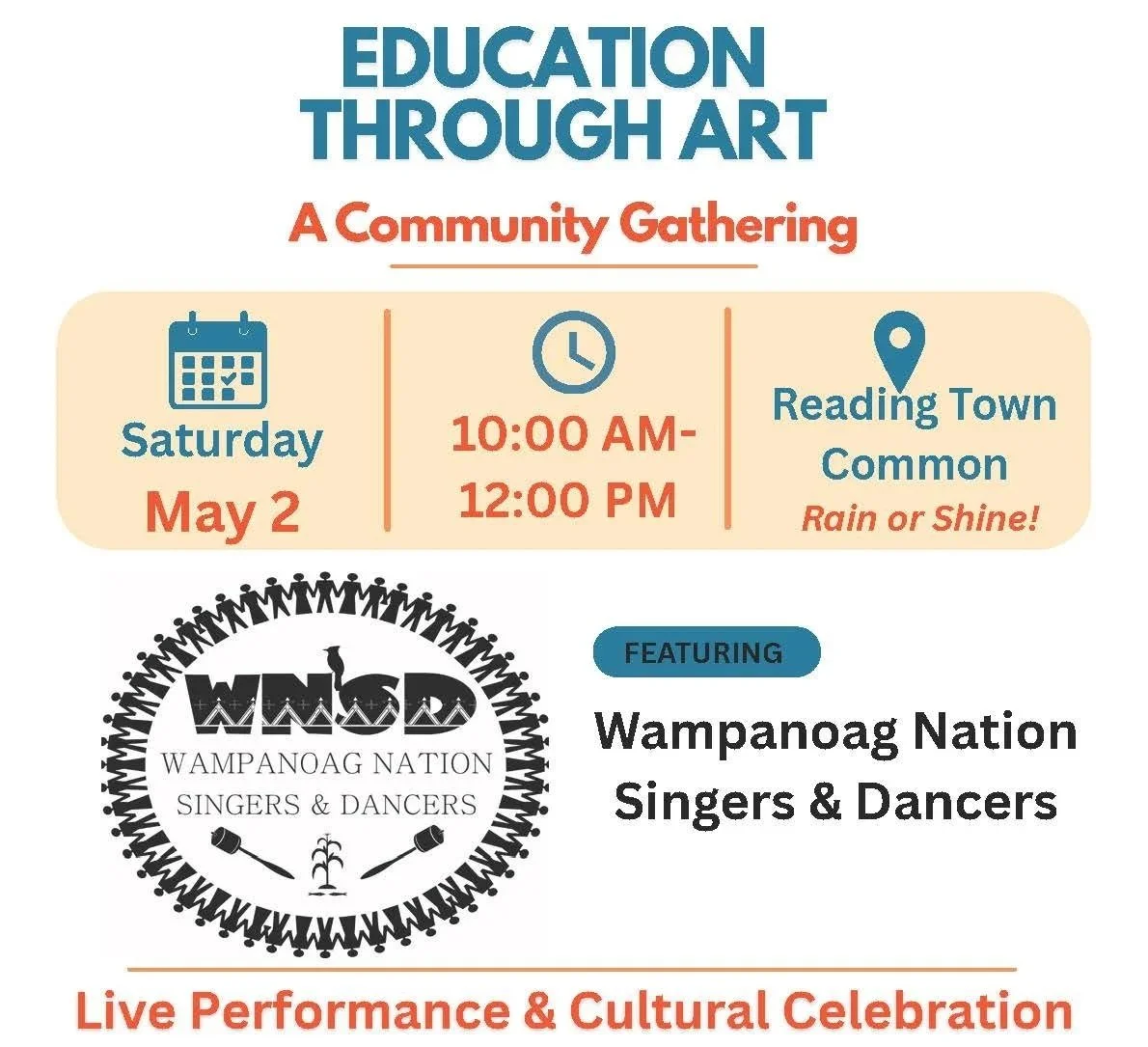 Reading Public Schools to host Wampanoag Nation Singers and Dancers on Town Common