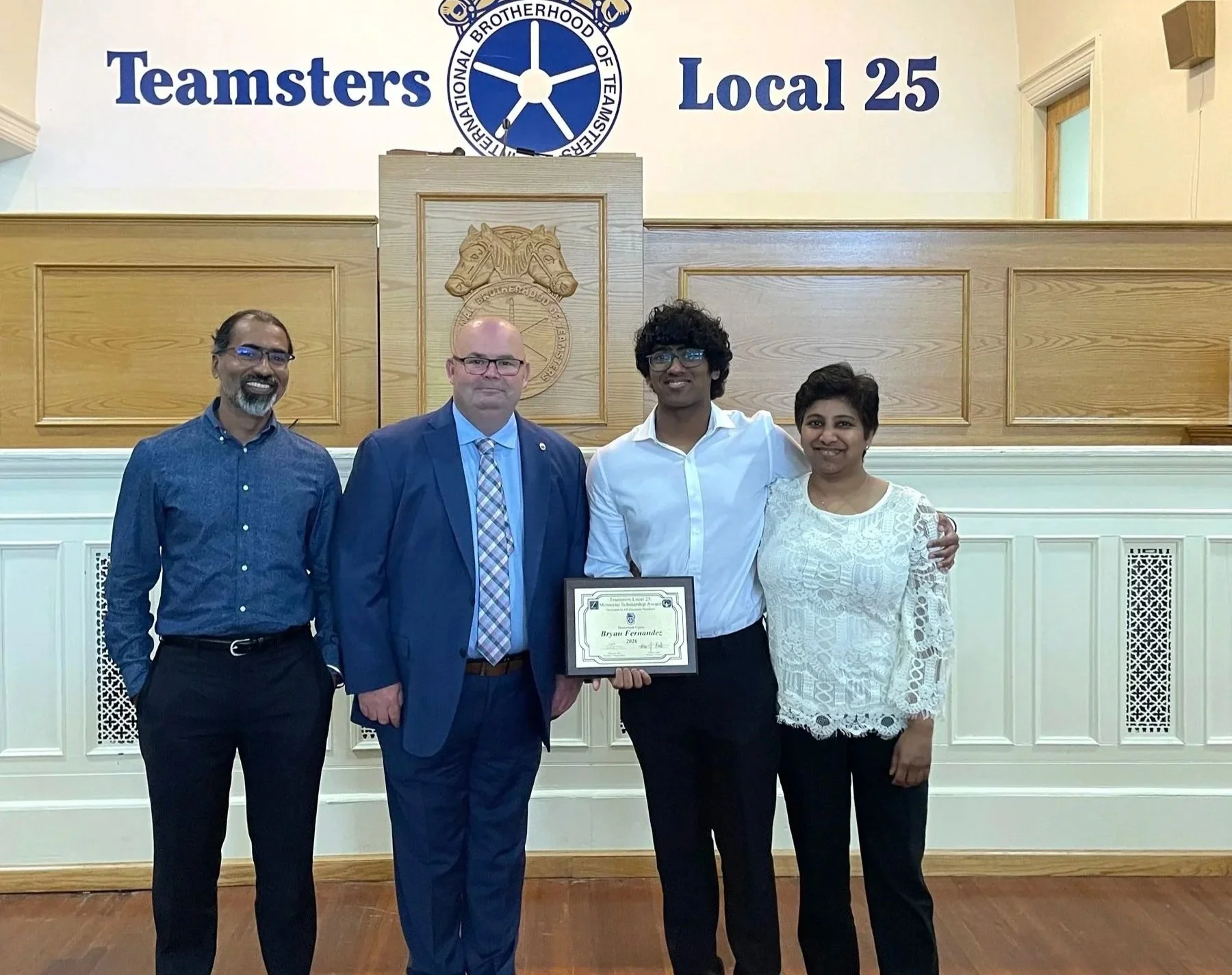 Teamsters Local 25 Awards College Scholarship to Bryan Fernandez of Reading&nbsp;
