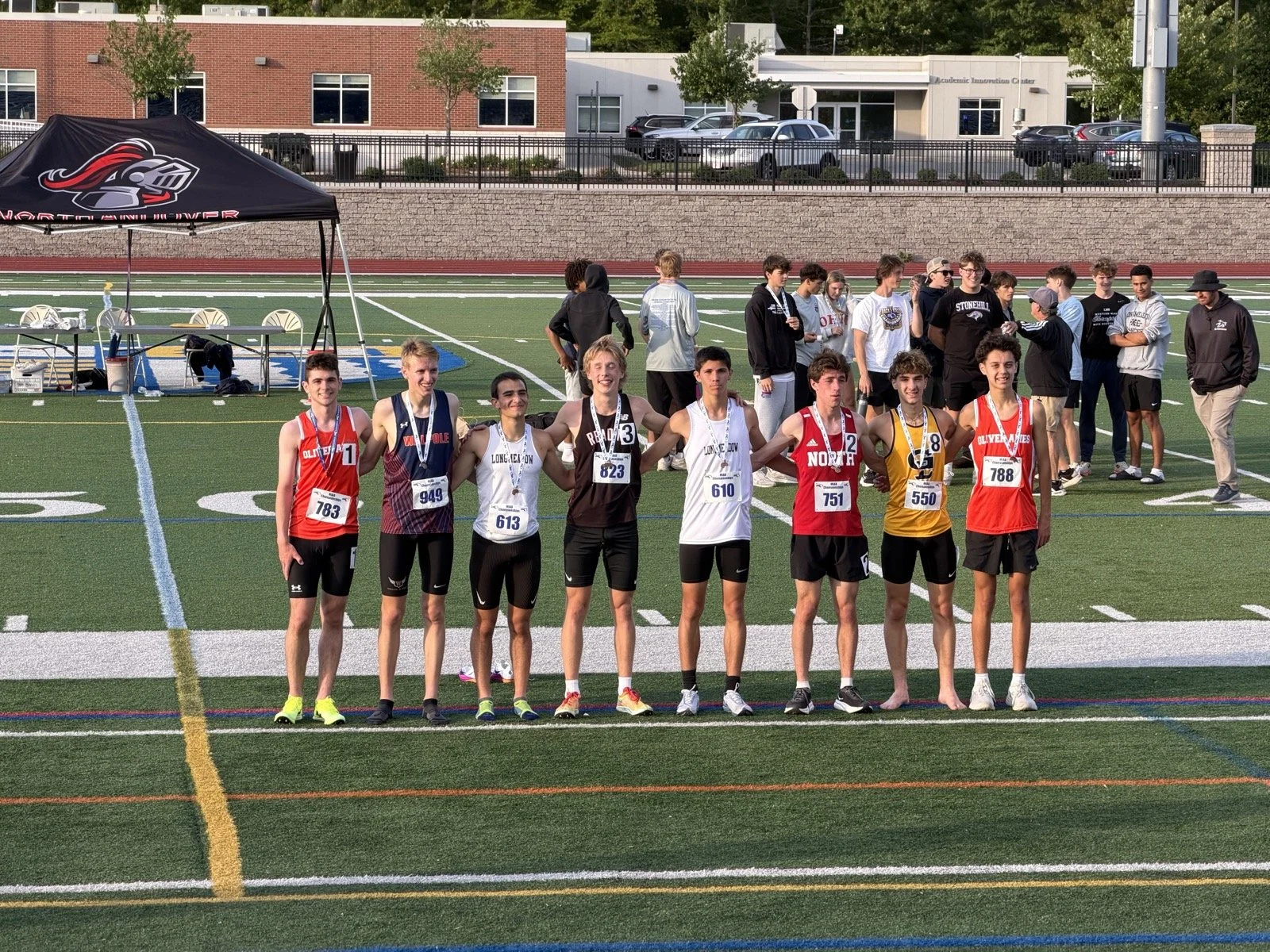 Finn Johnson-Houlihan (4th from left) finished 4th in the two-mile.