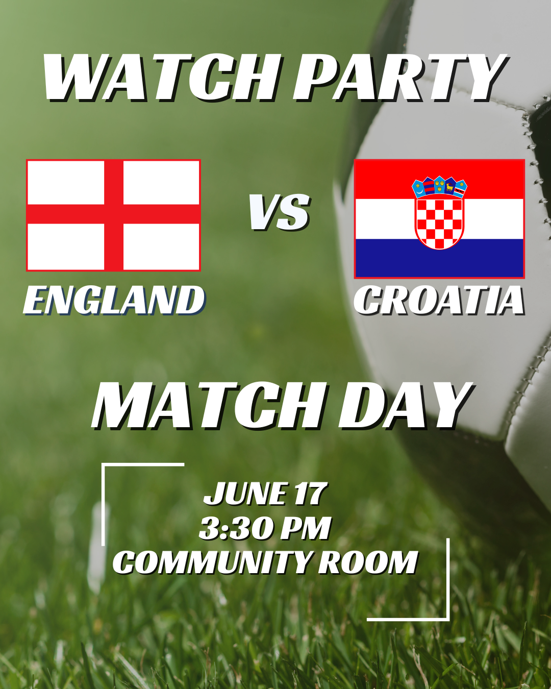 Watch England vs. Croatia on the big screen at the Reading Public Library