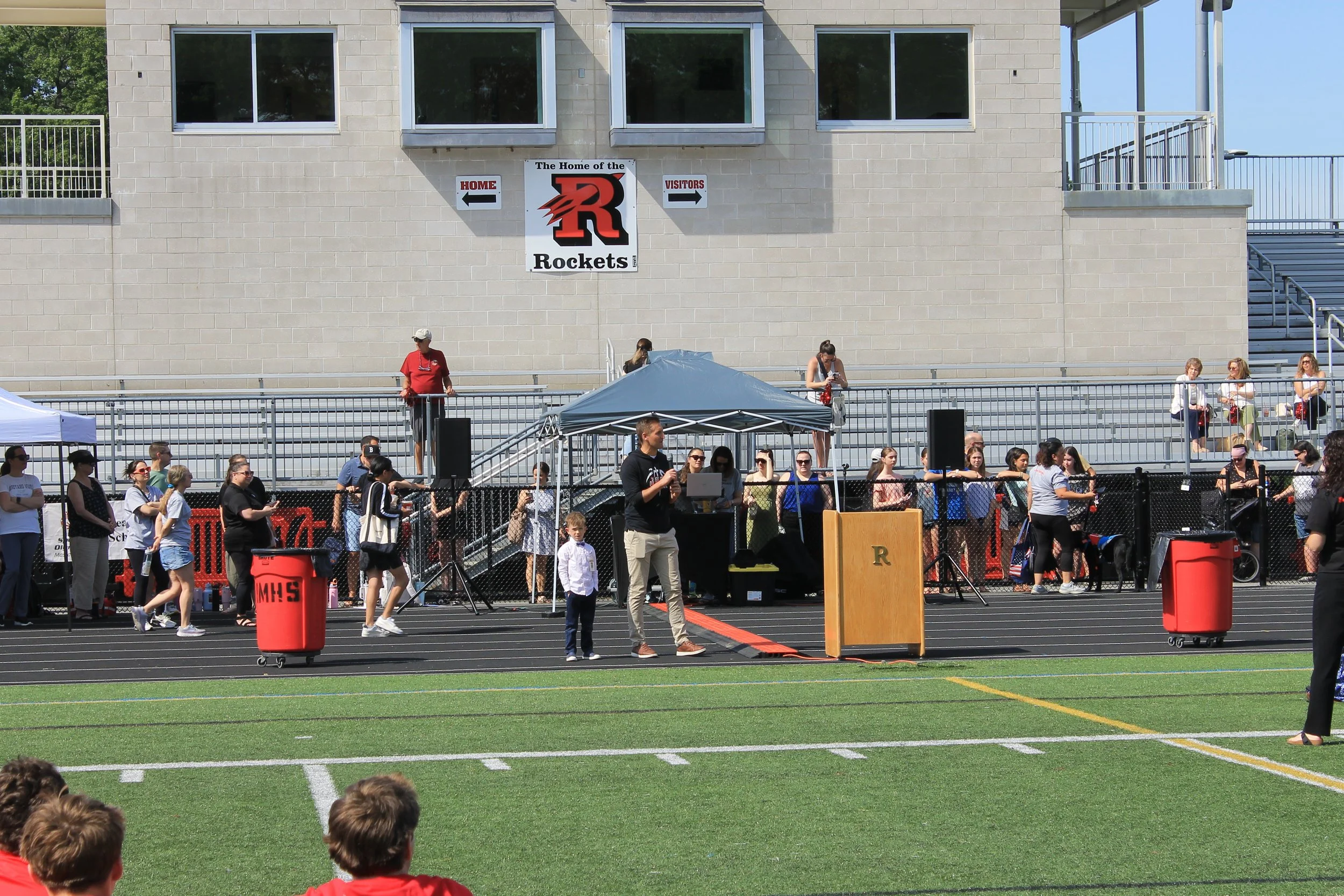 Supt. Milaschewski and 5-year-old guest Supt. Cole give opening remarks to the crowd.