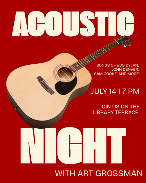 Join us for an evening of acoustic music with Art Grossman on the Reading Public Library Terrace, July 14