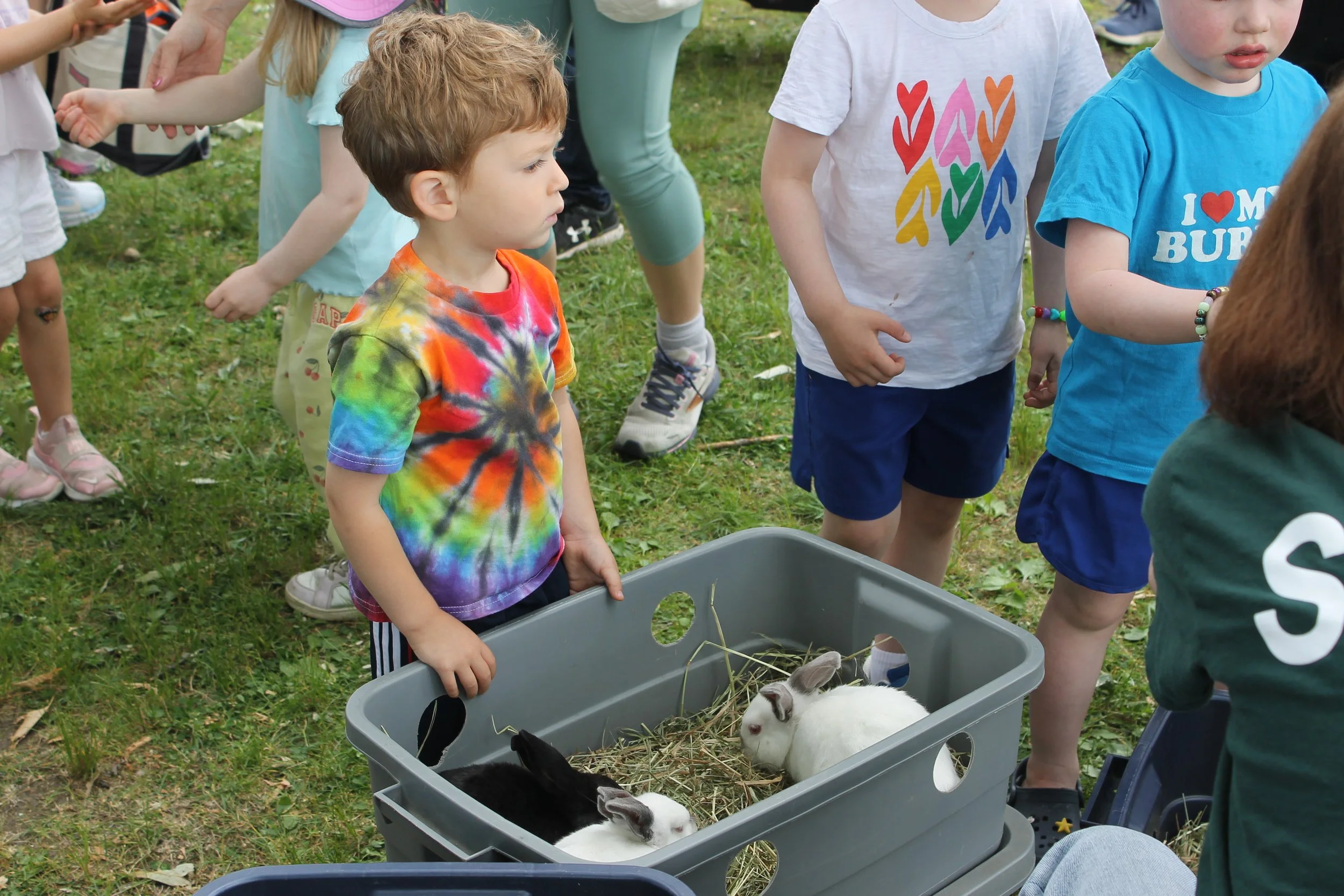 Young visitors get an up-close look at the bunnies at the Farm 2 Go Traveling Petting Farm.