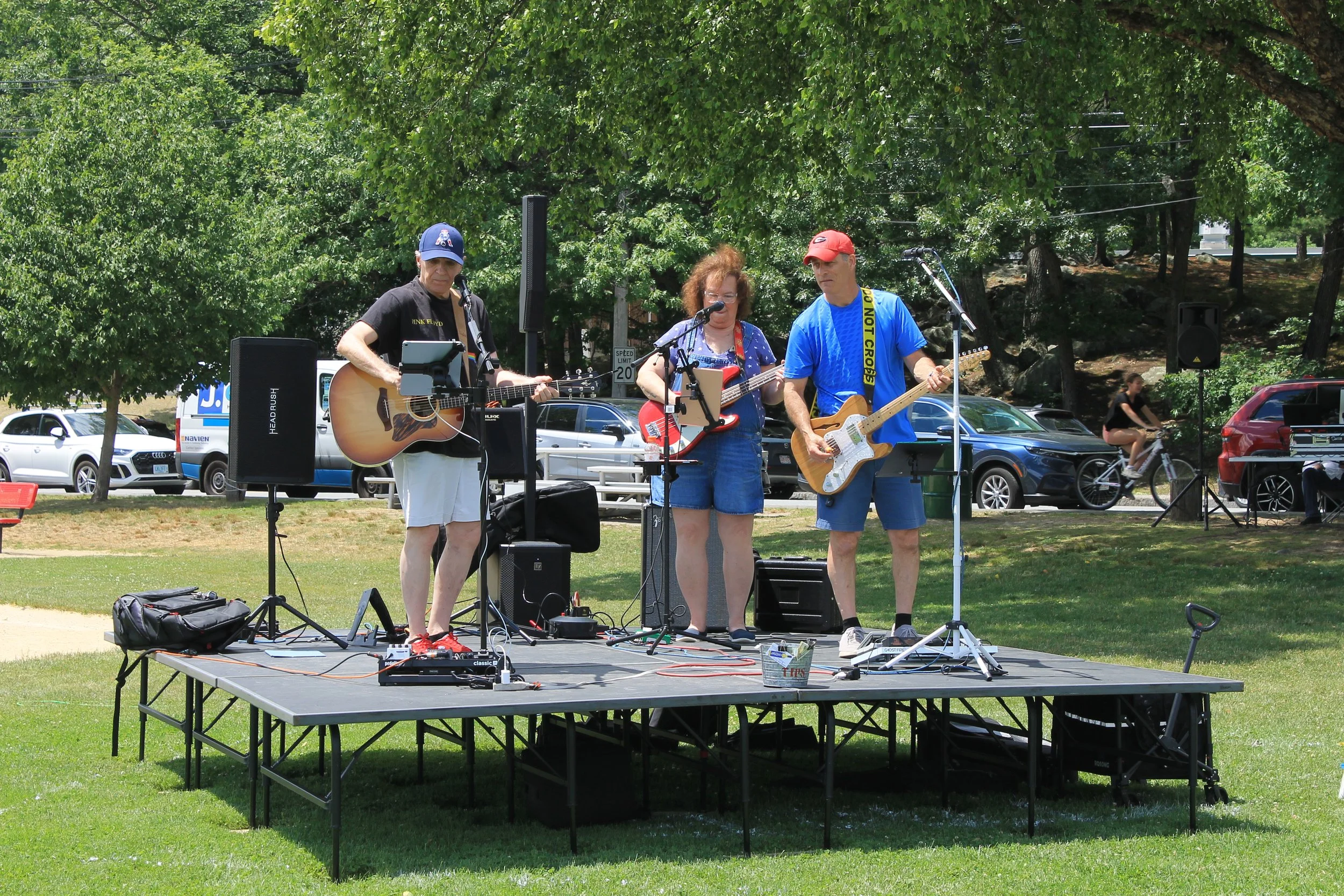 A band performs on the field, one of the several acts that played throughout the afternoon.