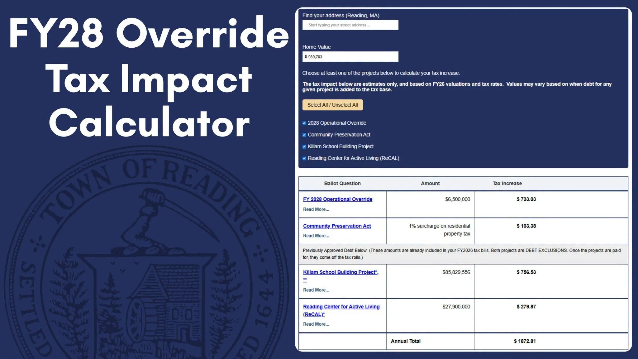 Reading launches tax impact calculator ahead of November ballot