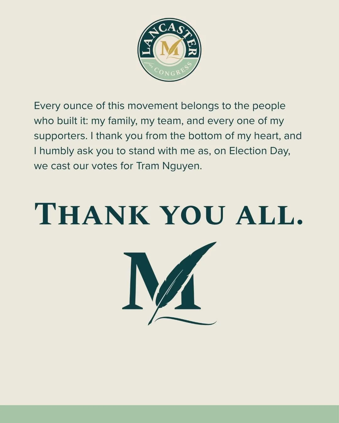 Statement from Dr. Mariah Lancaster on her campaign Facebook page.