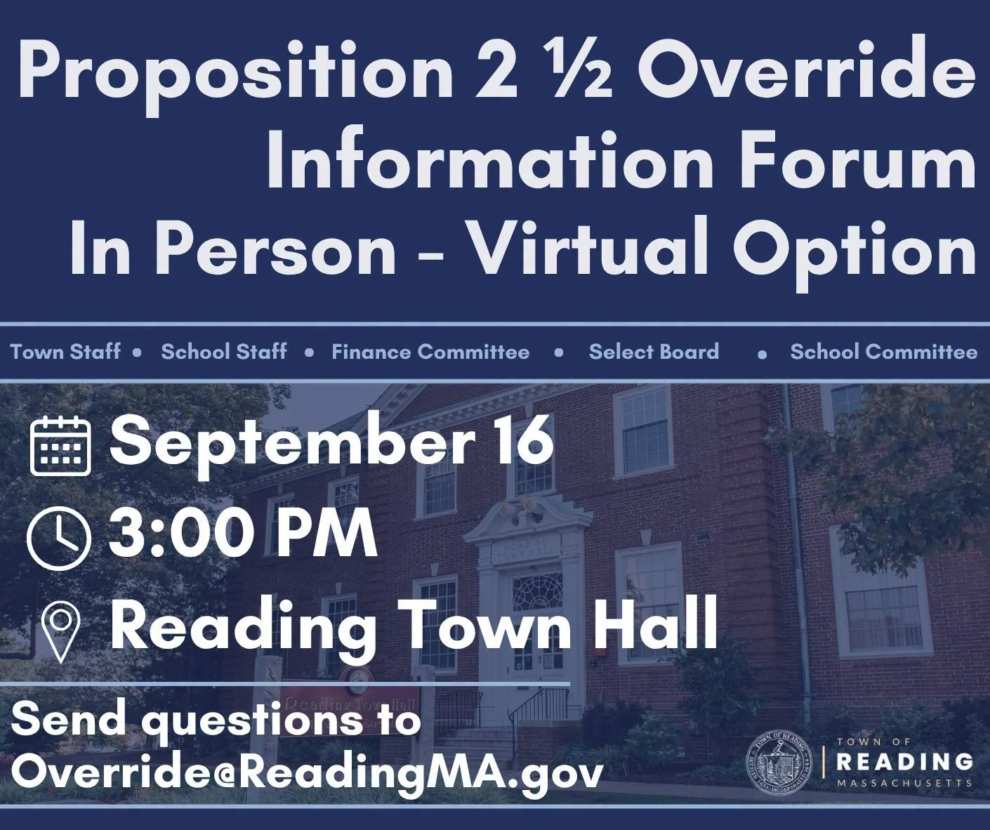 Two override forums set for this week, starting today at Town Hall