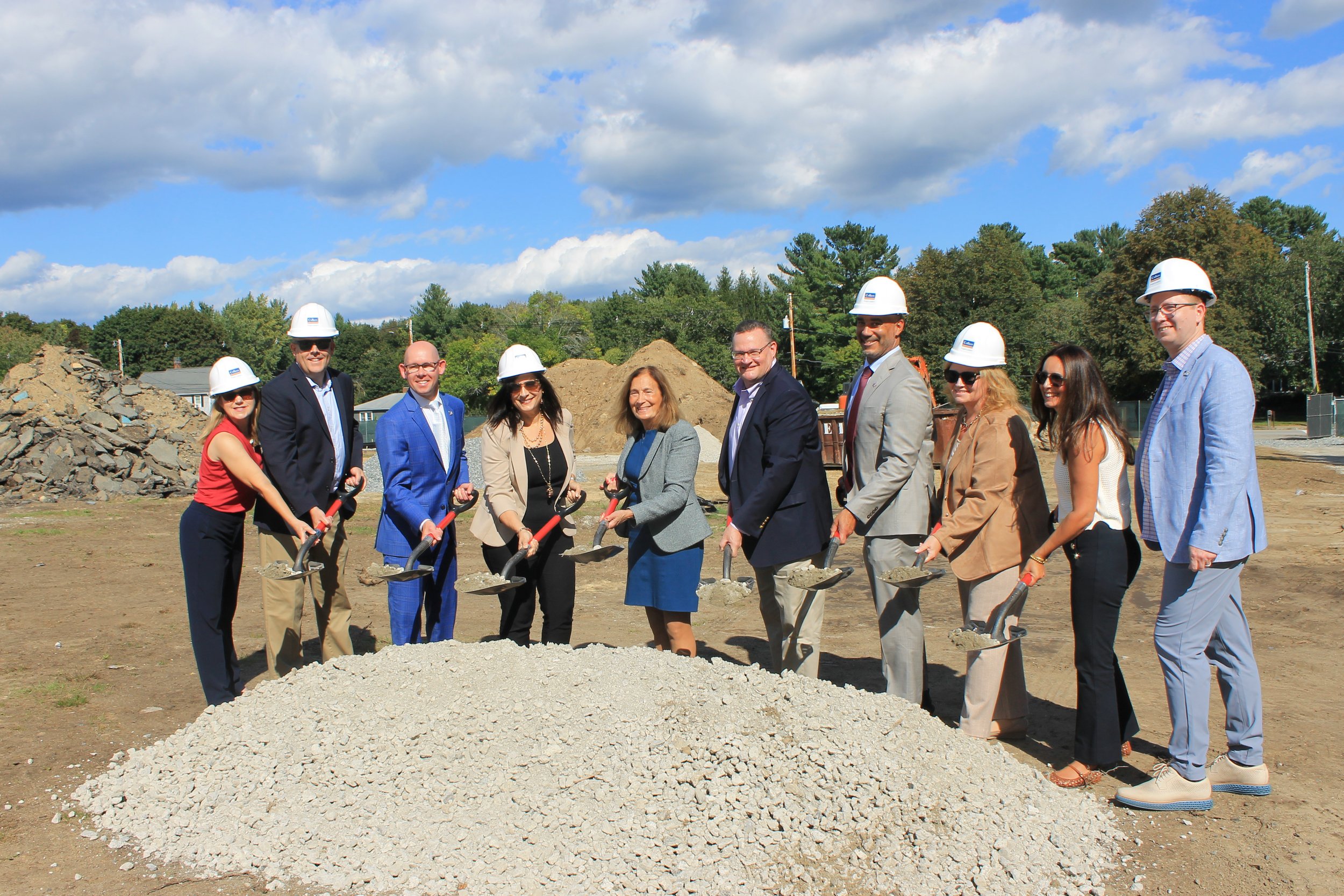 Elected local and state representatives with town staff gather for a group photo at the Killam School groundbreaking.