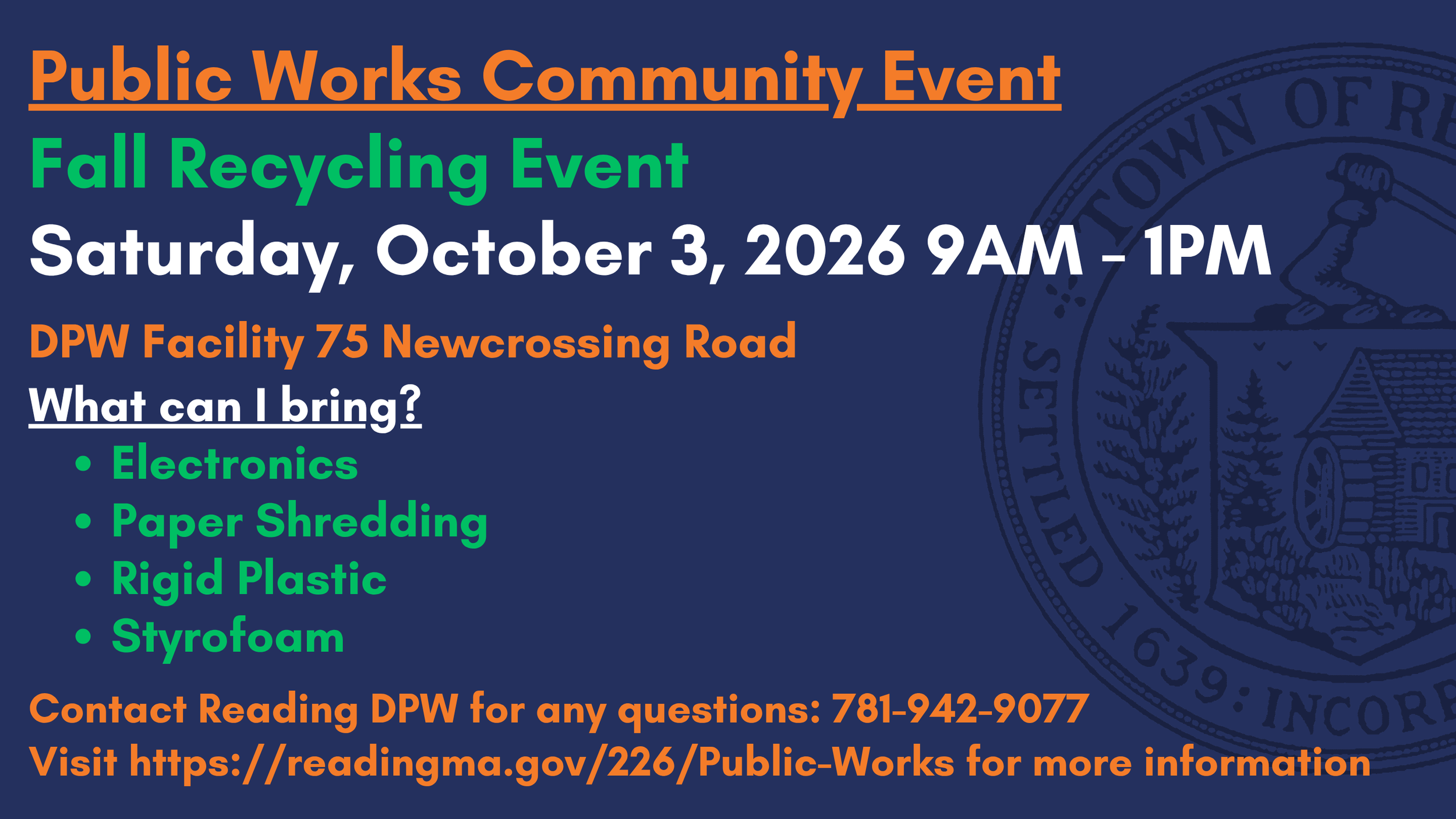 Reading DPW to host fall recycling event on October 3
