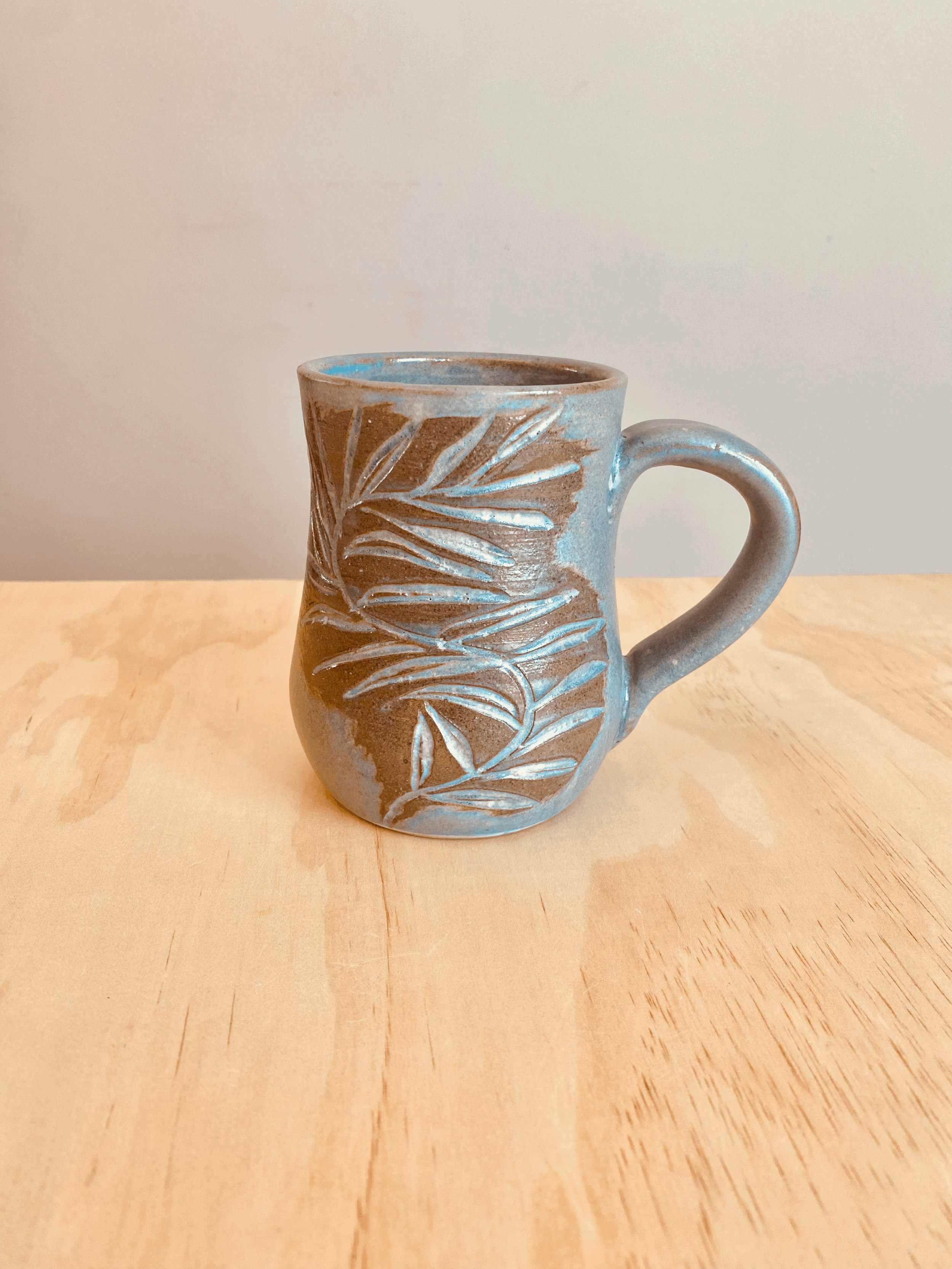 Heron Blue Carved Mug