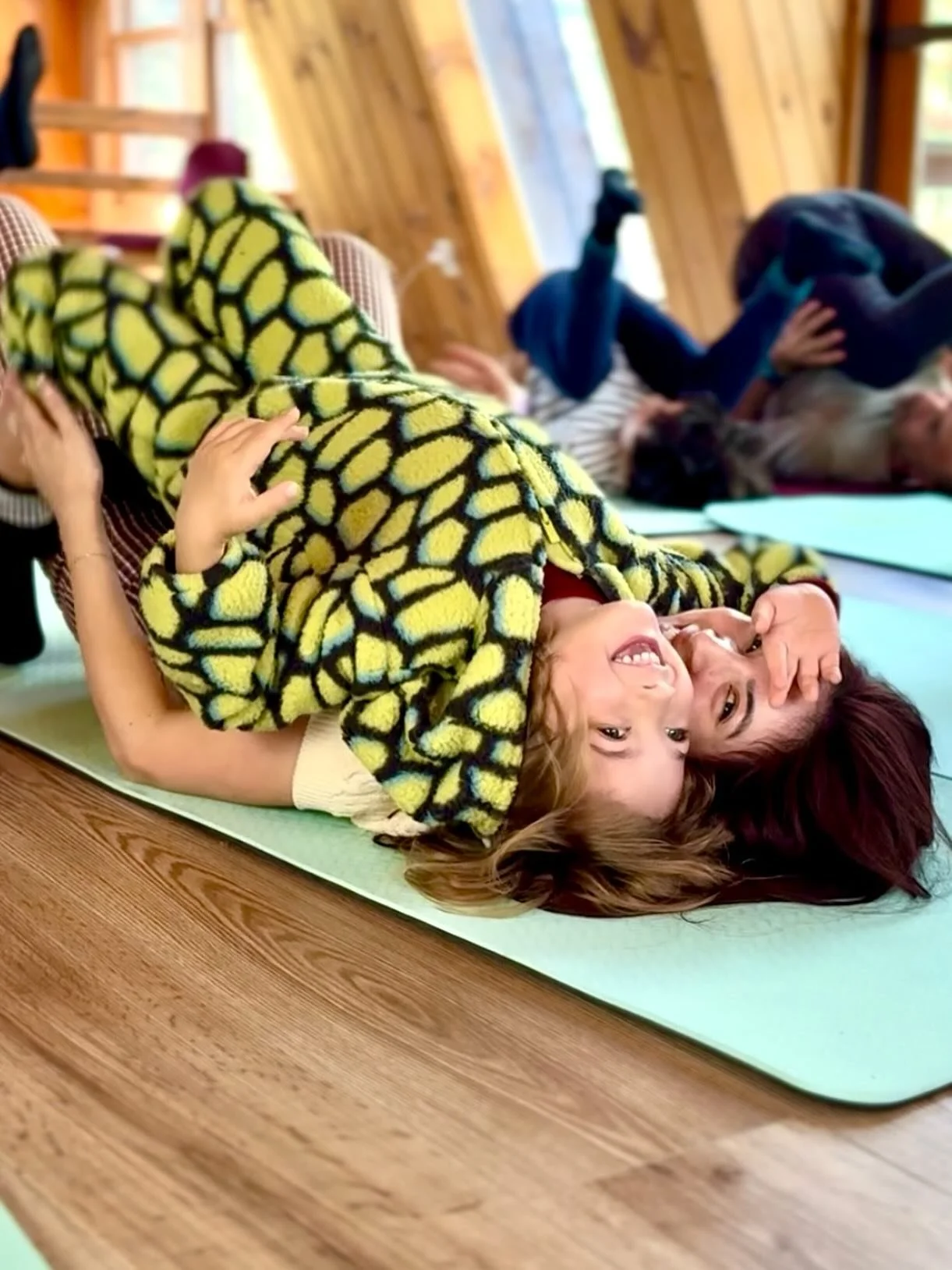 During family yoga at the Curiouser Halloween experience at @thethyme_ , a smiling dinosaur appeared.  #staycuriouser