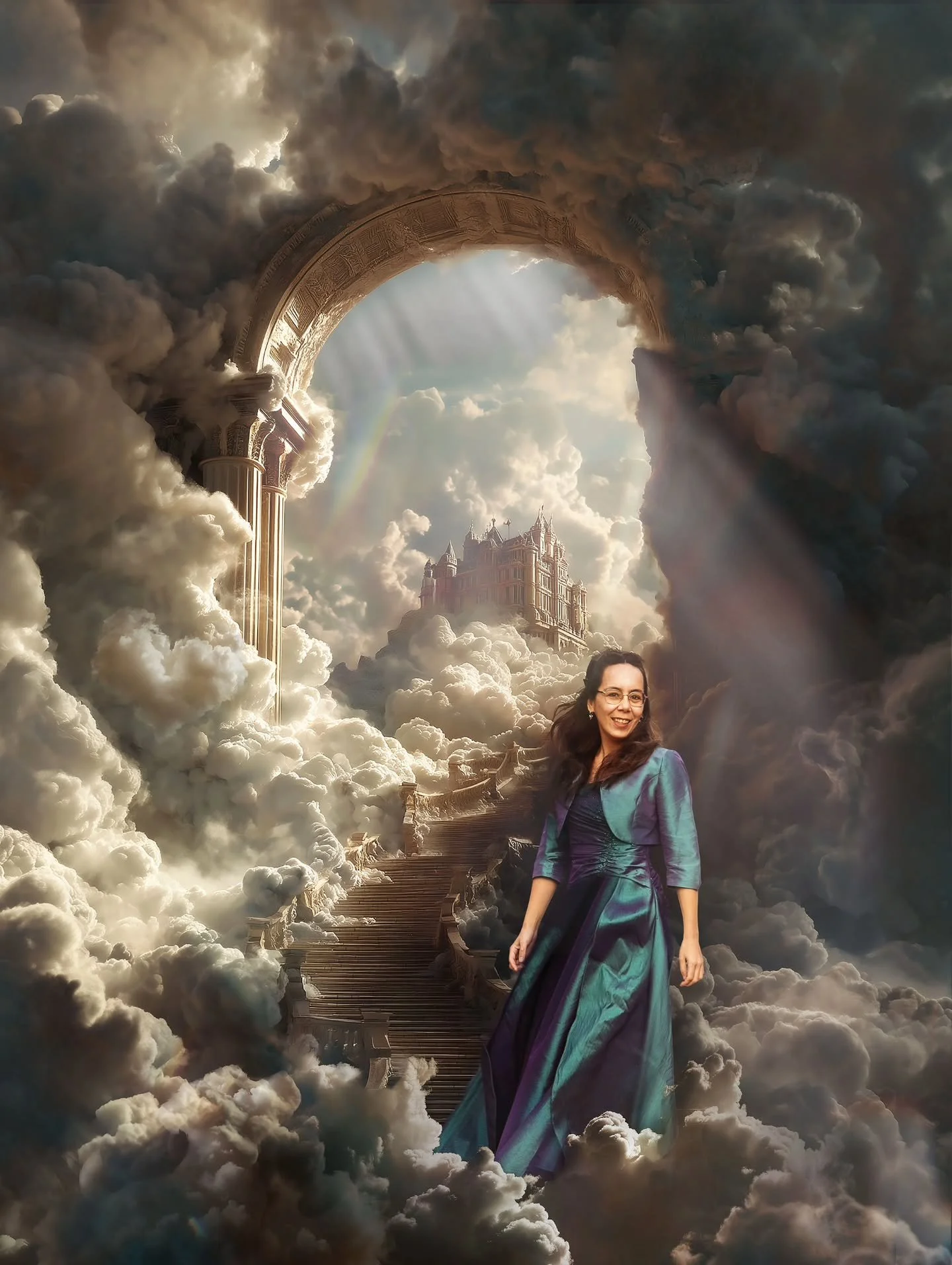 𝐒𝐭𝐚𝐢𝐫𝐰𝐚𝐲 𝐭𝐨 𝐡𝐞𝐚𝐯𝐞𝐧... 
Voor Eline maakte ik deze fantasy foto. Haar wens: iets met de hemel. 

Alles wat we besproken hebben, zit in de foto: de stairway, een prachtige poort en het huis met de duizend ramen. 

Maar voor Eline heb ik 