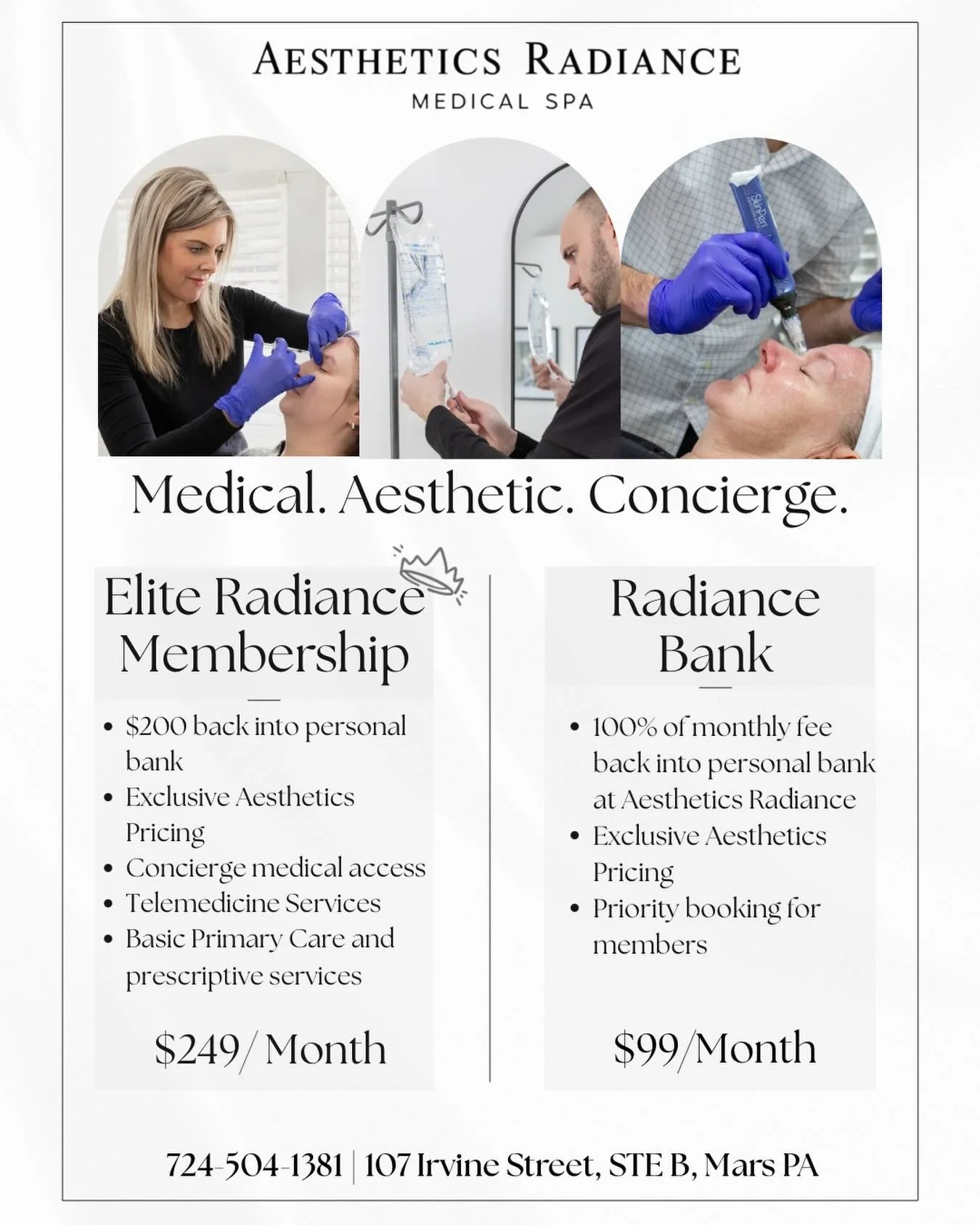 LIVE NOW ✨

Introducing a new standard of care at Aesthetics Radiance&mdash;
Radiance Bank and our signature Elite Radiance Membership.

Designed for consistency, elevated results, and effortless maintenance.

Elite Radiance Membership | $249/month
O