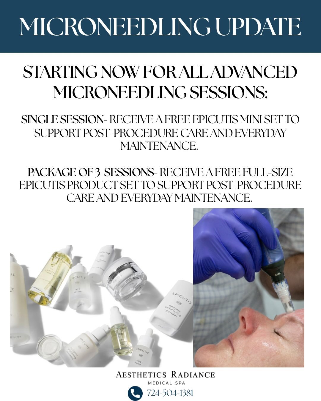 ✨ MICRONEEDLING JUST GOT BETTER ✨

We&rsquo;re excited to announce that all of our Advanced Microneedling treatments now include complimentary Epicutis skincare to support your results and enhance your recovery.

💙 Single Advanced Microneedling Sess