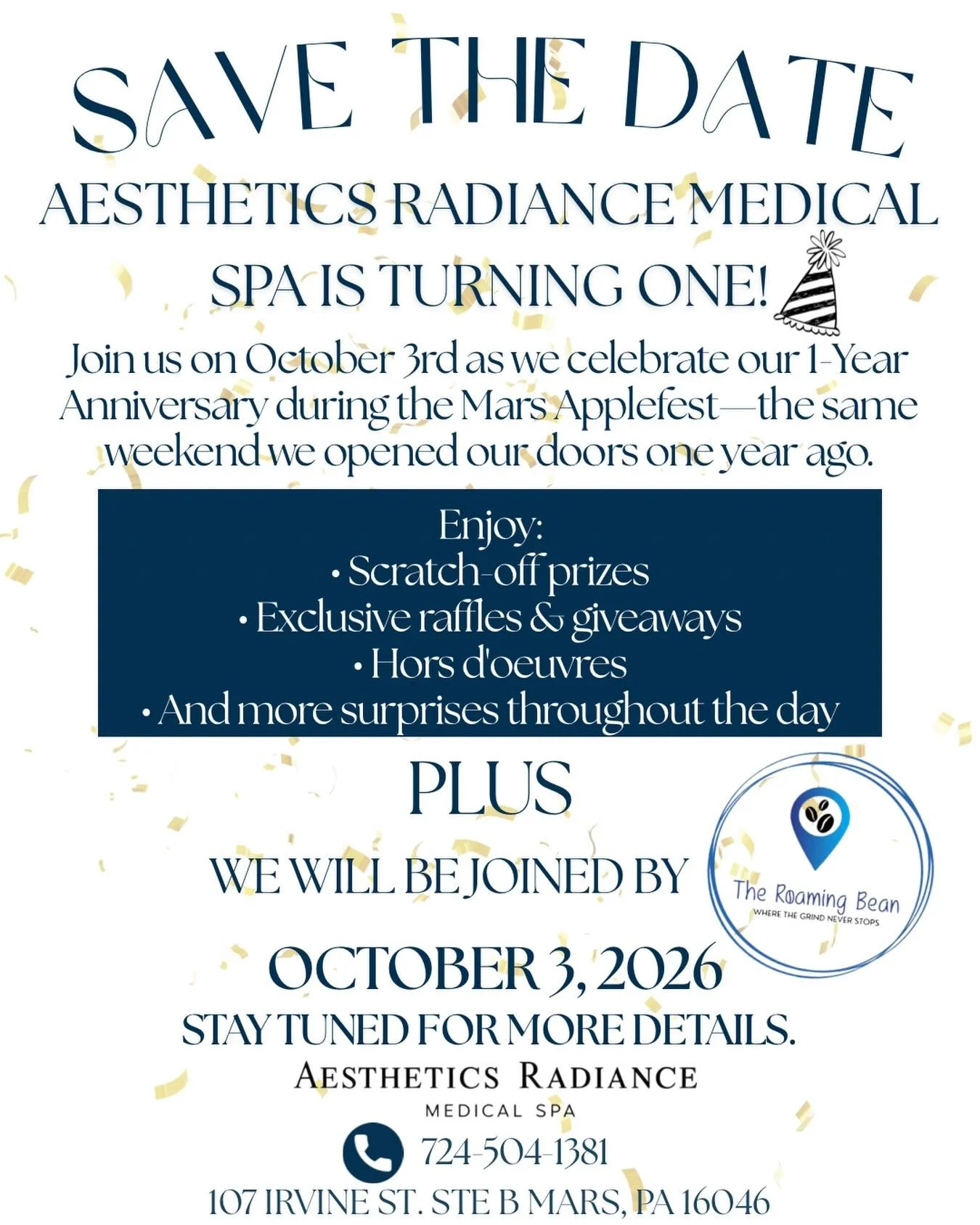 ✨ One year of confidence, beauty, and radiance. ✨

Aesthetics Radiance Medical Spa is turning ONE, and we&rsquo;re celebrating with the community that made it all possible.

Join us on October 3rd during Mars Applefest as we celebrate one incredible 