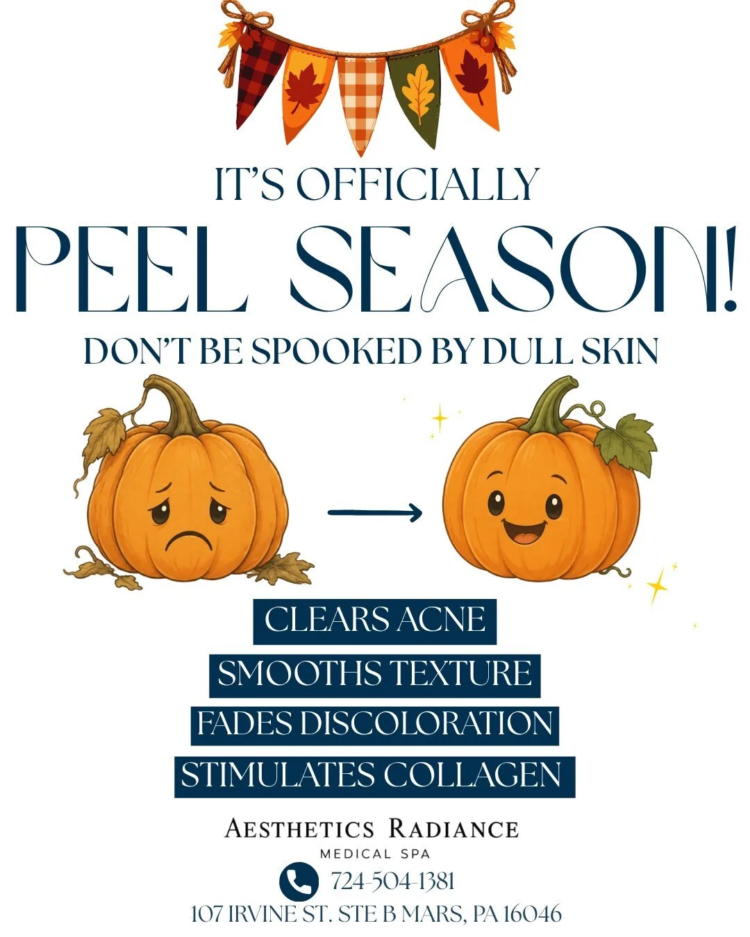Don&rsquo;t be spooked by dull skin&hellip; it&rsquo;s officially PEEL SEASON. 🍂

Fall is the perfect time to refresh your complexion, improve the appearance of uneven texture and discoloration, and bring back that healthy, radiant glow.

At Aesthet