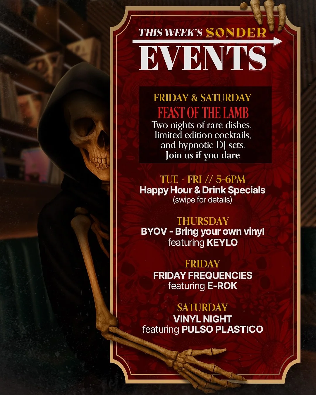 Something new is stirring at Sonder.

This Halloween weekend, join us for Feast of the Lamb: a two-night ritual of rare dishes and a limited edition cocktail available only on Oct 31 and Nov 1. Once they&rsquo;re gone, they&rsquo;re gone.

Plus:
🕯️ 