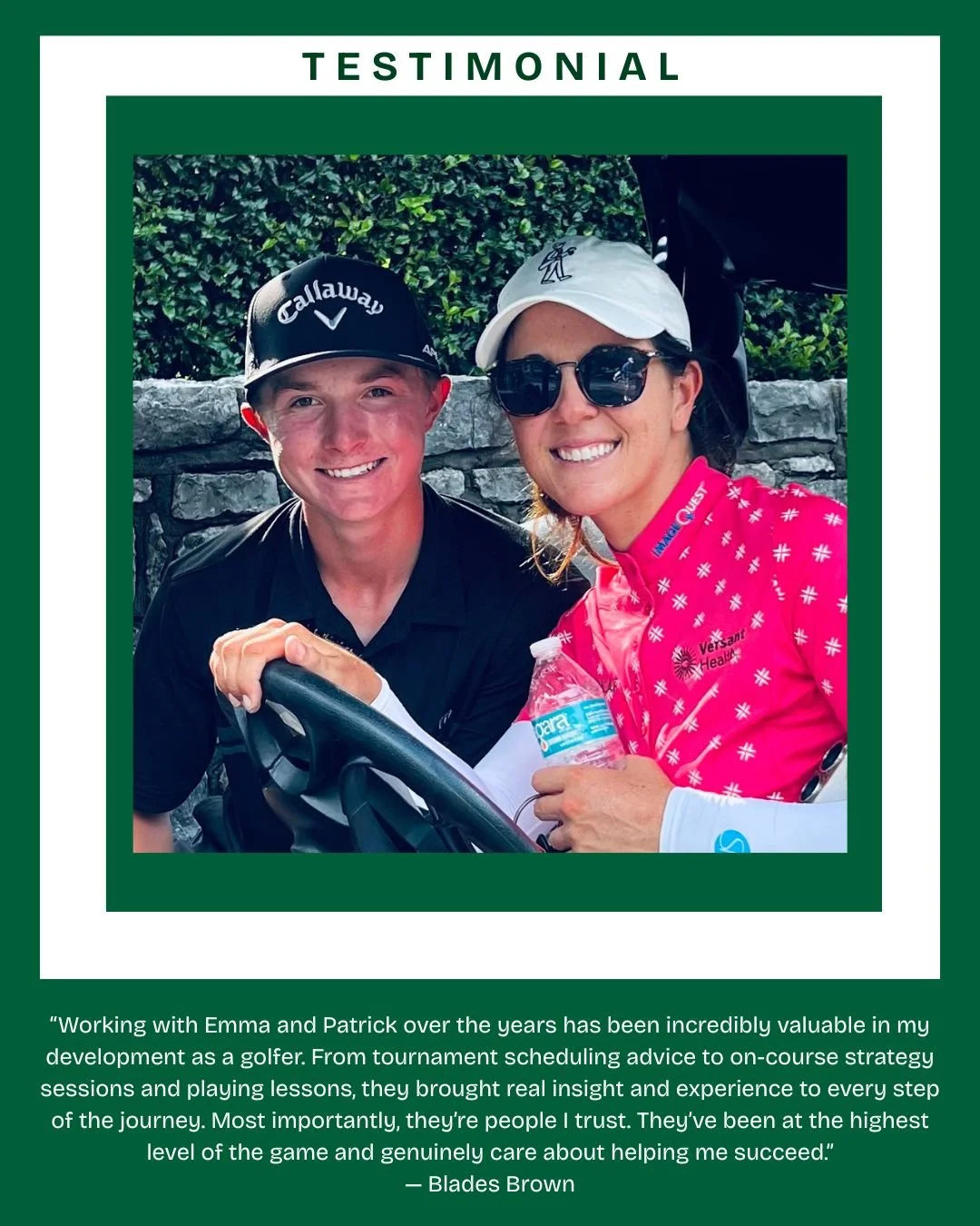 📣 Testimonial Spotlight ⁣

We&rsquo;ve had the privilege of working with golf standout Blades Brown over the years, watching his incredible journey from junior golf to now competing in his first year as a professional. His growth, work ethic and ded