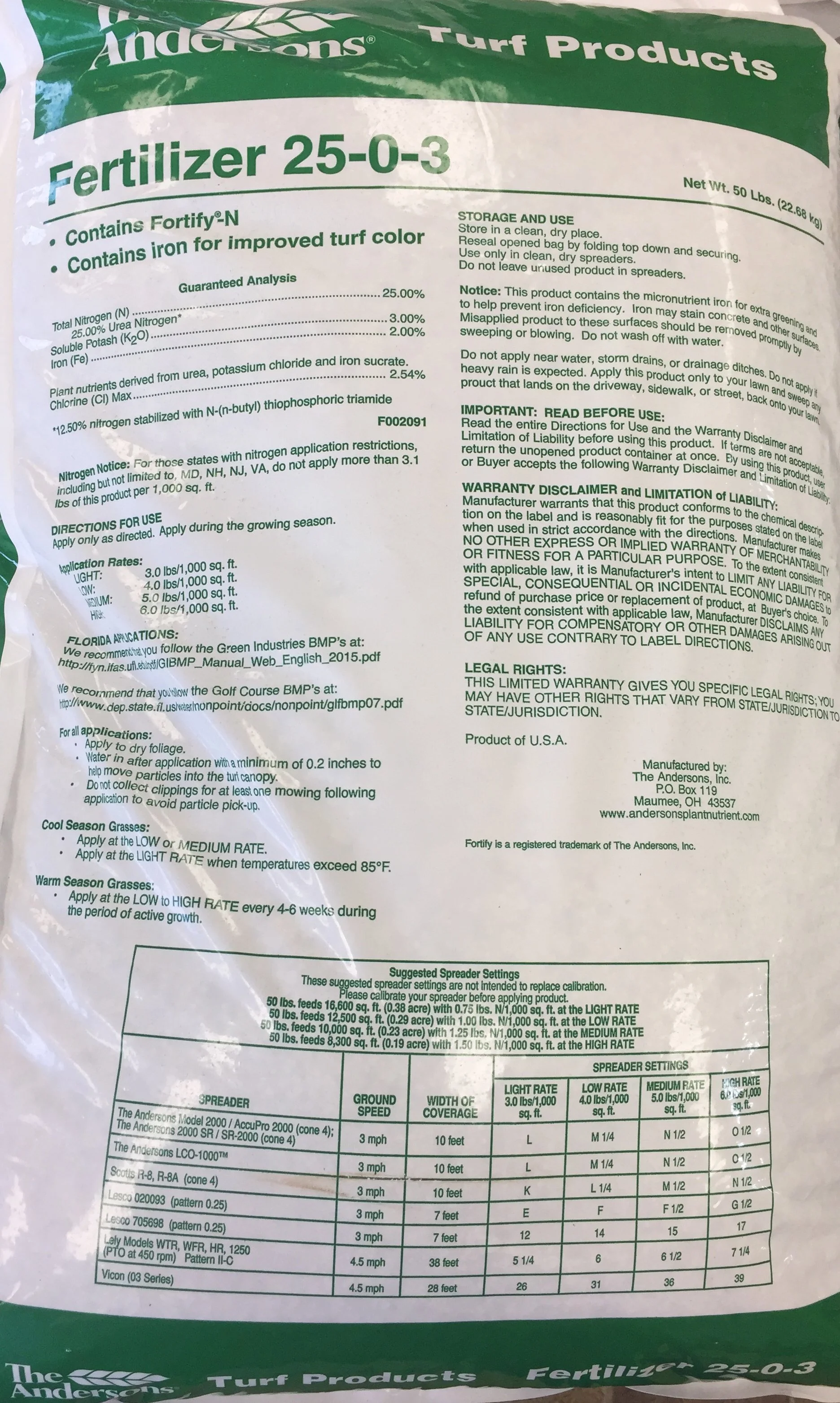 25-0-3 with 2% Iron and 50% Fortify