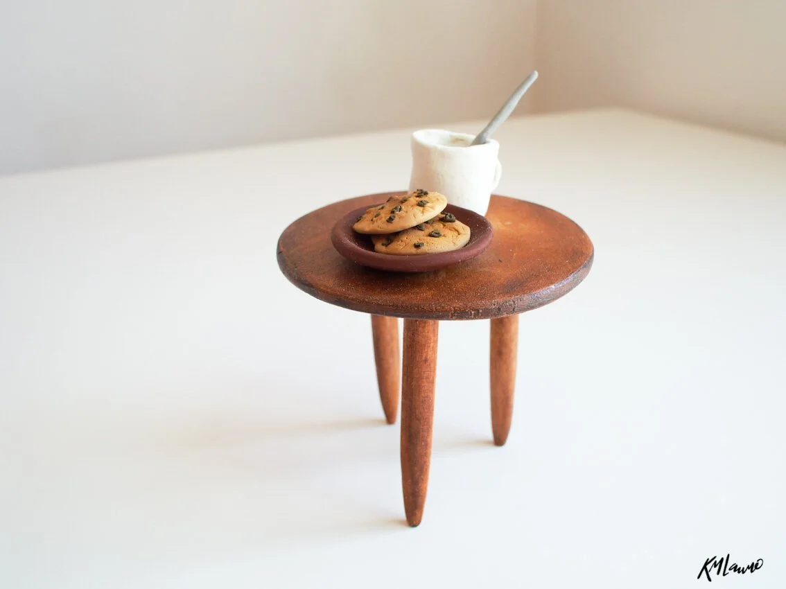 Plate, cup and spoon made from clay and epoxy