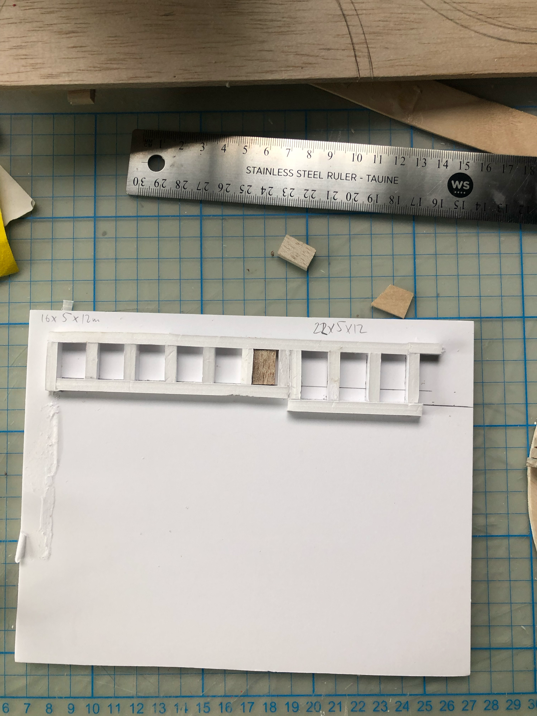  I then considered pouring bricks from colour plaster and made this simple foam board mold using a wooden brick