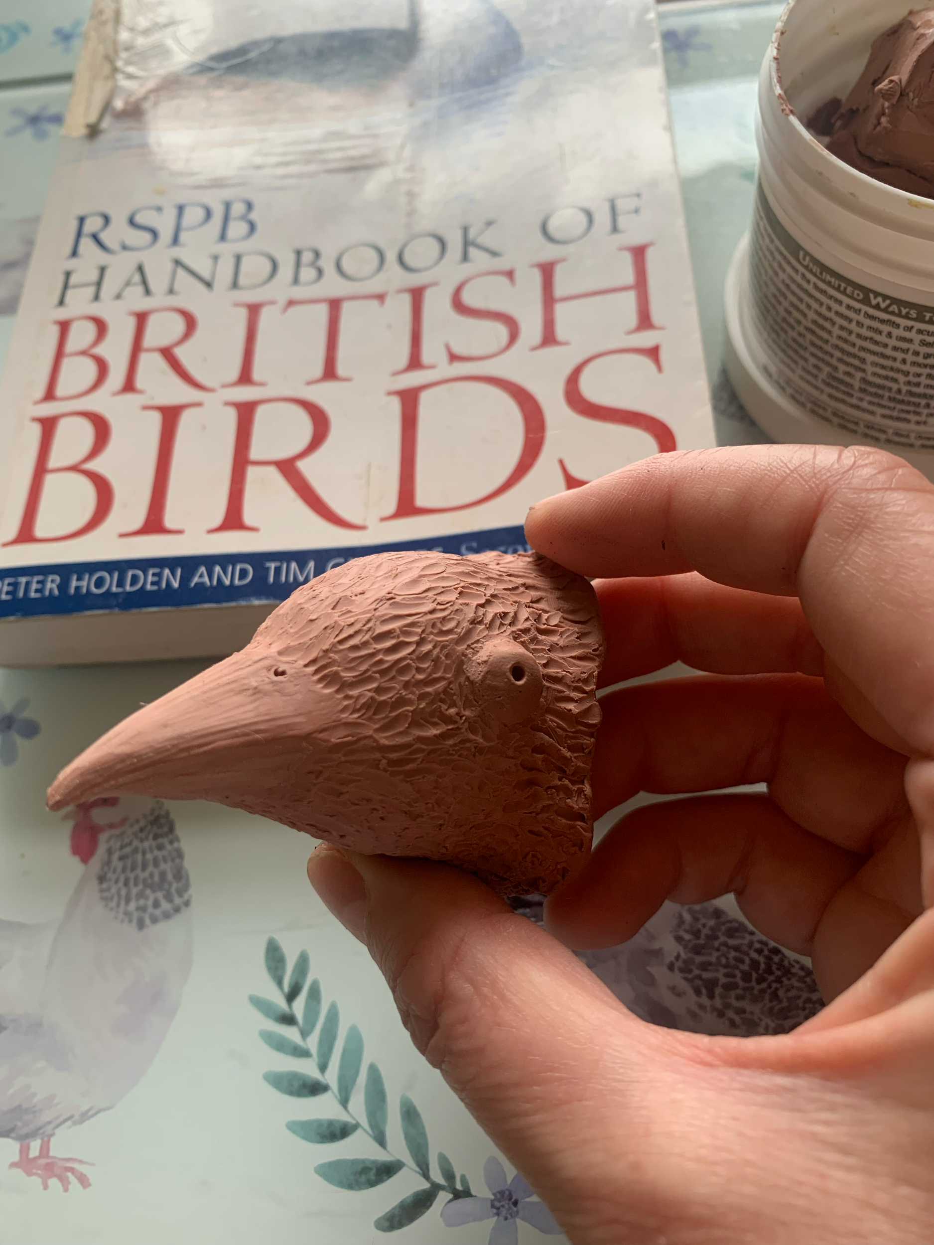 Bird head sculpted from Chavant