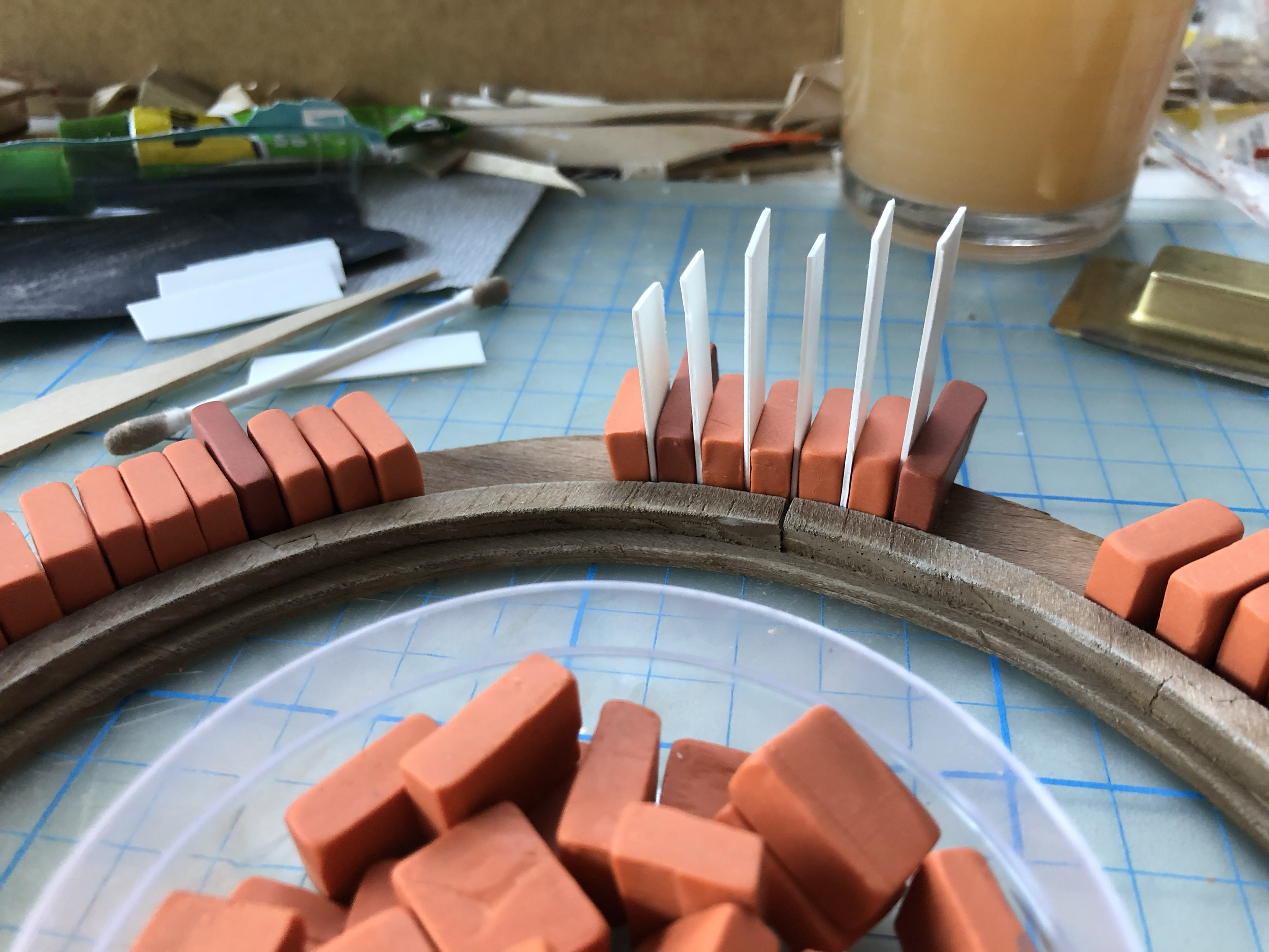 I used palight pieces for spacing out the bricks evenly