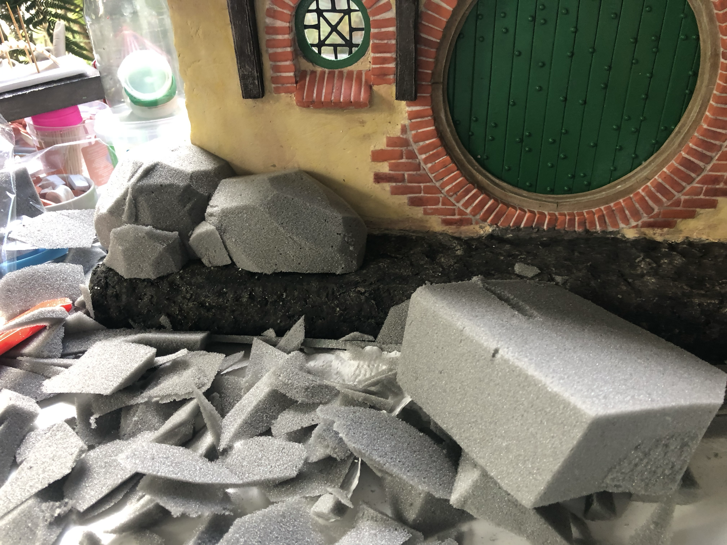 Adding floral foam for the dressing stage