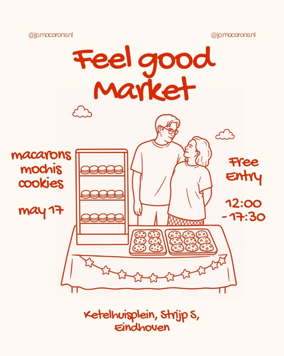Eindhoven &mdash; we&rsquo;re back at the Feel Good Market on May 17!

This will already be our fourth time joining the market!
You keep creating huge lines at our stand and selling out our cookies before the day is over 🥹

So this time we&rsquo;re 