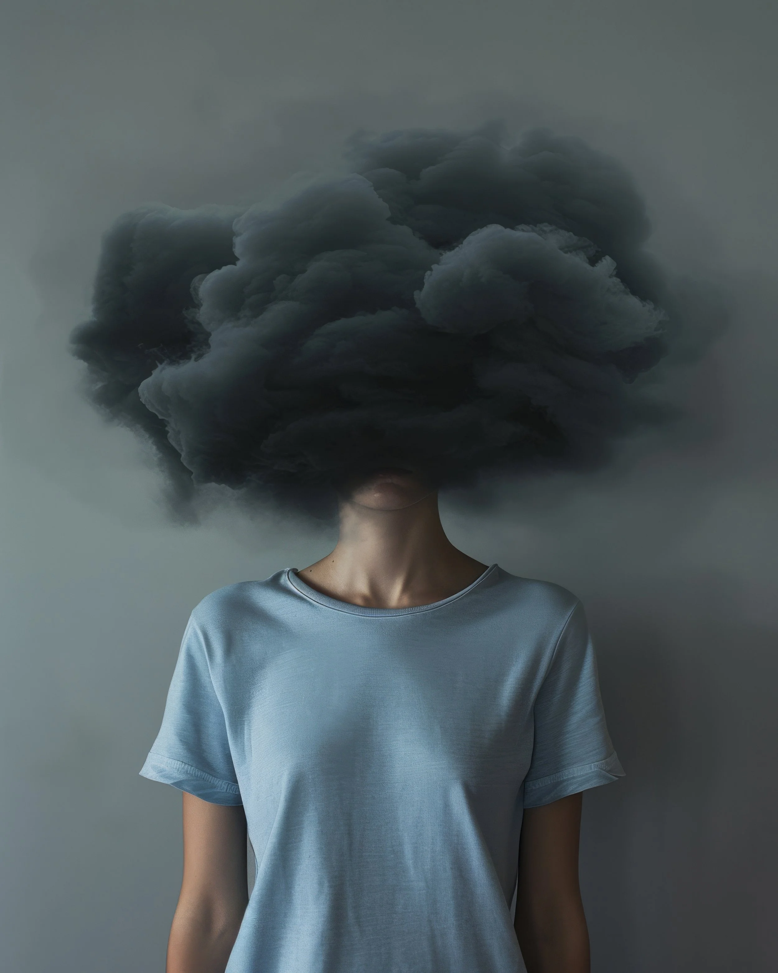 A person with a cloud above their head, symbolizing the mental load associated with Yom Tov - The Orthodox Therapist