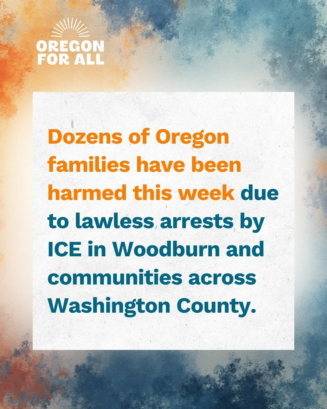 🚨 Dozens of Oregon families have been harmed this week due to lawless arrests by ICE in Woodburn and across Washington County.

Families are being torn apart and communities are living in fear all because of unlawful and violent immigration enforcem