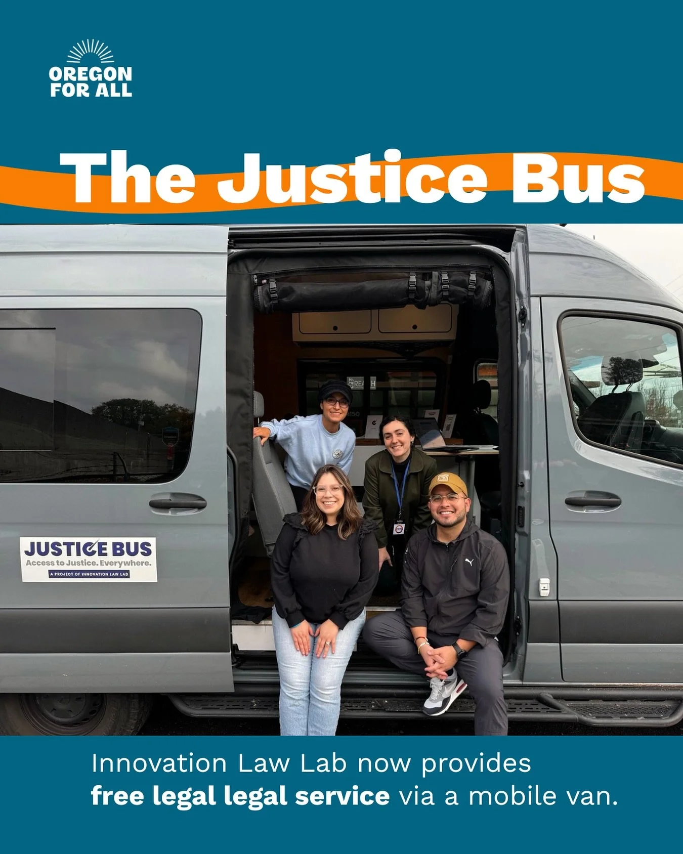 To help immigrant Oregonians access legal services in rural communities or in locations that lack private meeting spaces, Innovation Law Lab launched a mobile Justice Bus staffed by lawyers and advocates. This week, the Justice Bus was stationed at t
