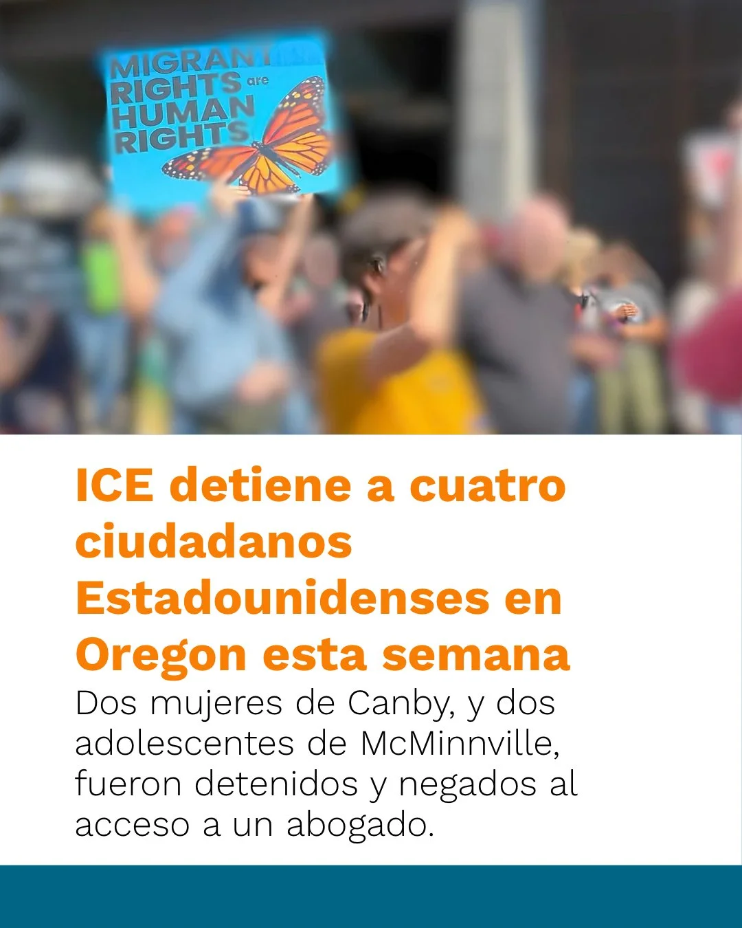 El ICE contin&uacute;a operando al margen de nuestras leyes. Act&uacute;a sin ley ni rendici&oacute;n de cuentas, y contin&uacute;a deteniendo a ciudadanos estadounidenses y realizando arrestos de inmigrantes sin orden judicial.

Todos deber&iacute;a