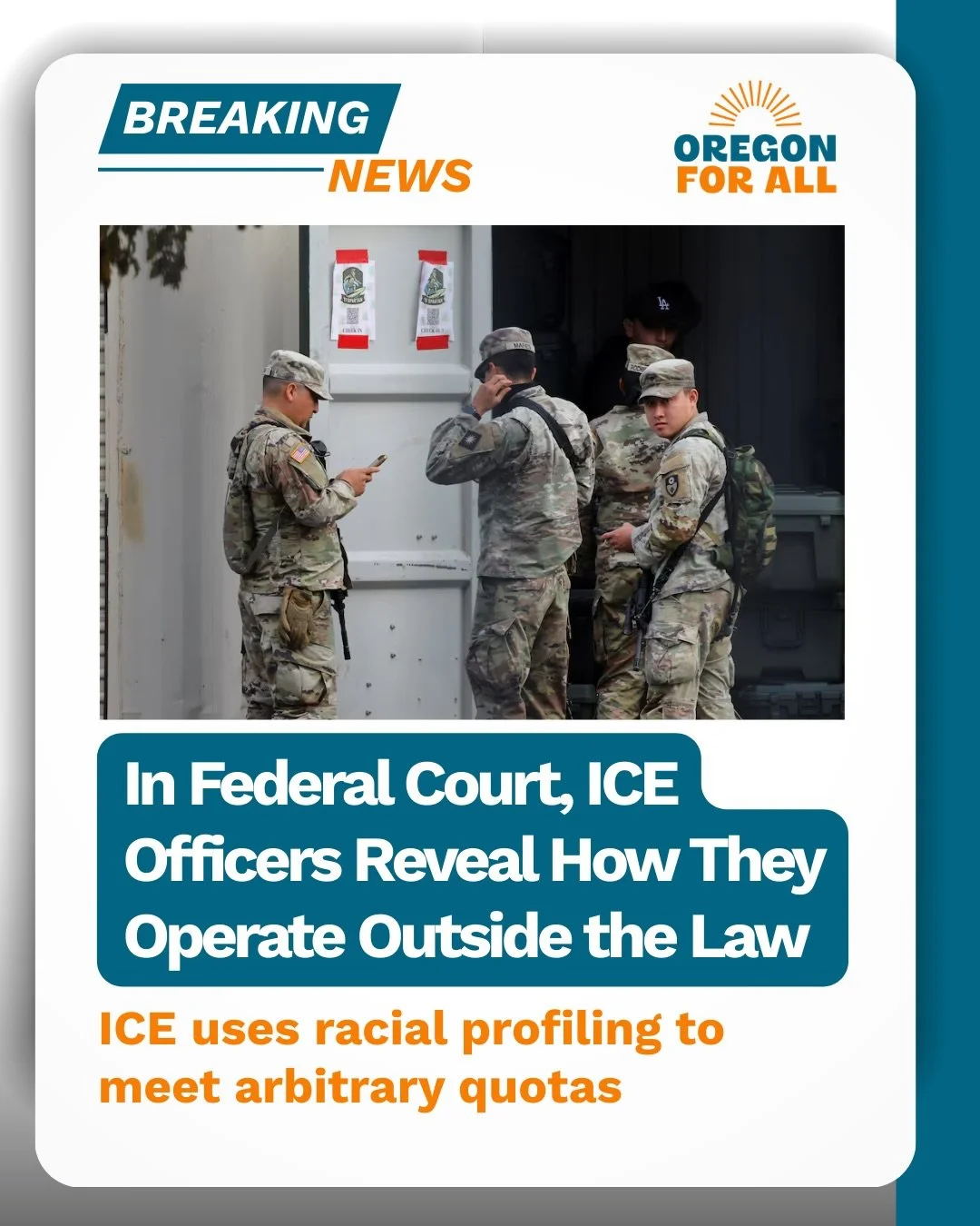 🚨 New reporting from The Oregonian confirms what our communities have long known: ICE is operating outside the laws of our country and without accountability.
An ICE supervisor admitted to creating and signing arrest warrants after people were detai