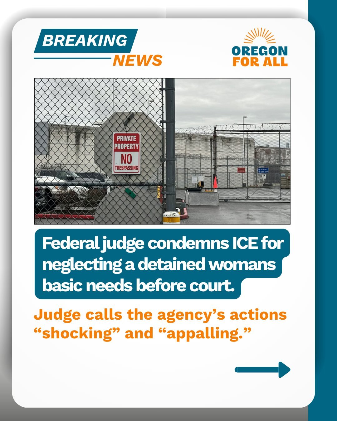 📰 A federal judge called ICE&rsquo;s treatment of a detained woman &ldquo;absolutely appalling&rdquo; after agents brought her to court without giving her food. 

Our communities deserve dignity, transparency, and real accountability, not neglect fr