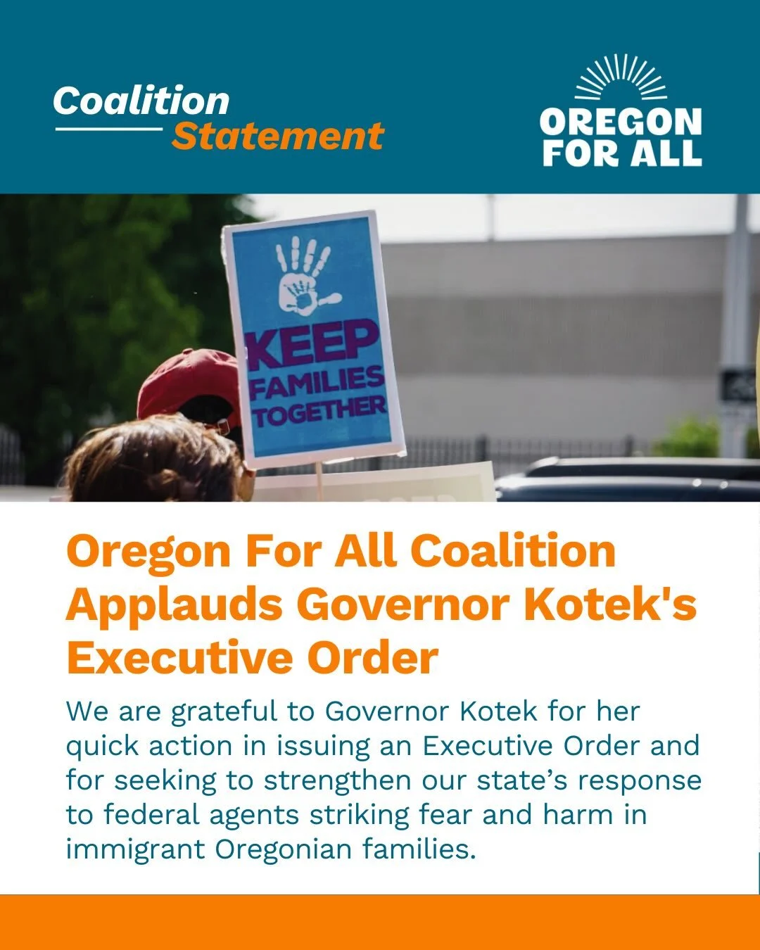 This morning, @govtinakotek issued an Executive Order to respond to the growing harm immigrant communities are facing across our state. This action comes after members of our coalition met with the Governor&rsquo;s Office last Saturday to share what 