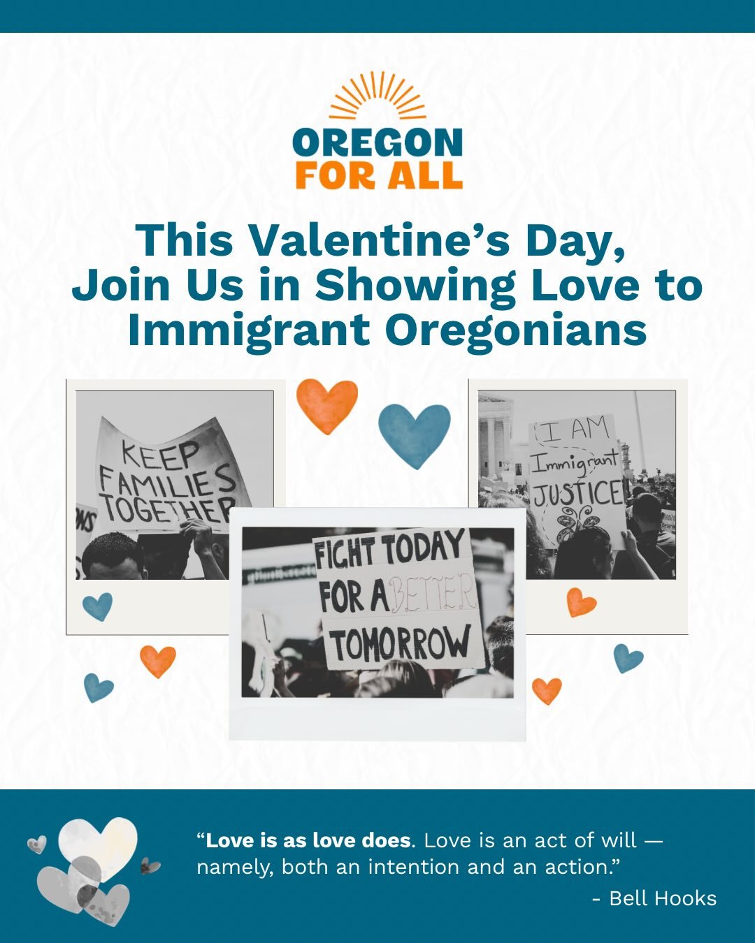 This Valentine&rsquo;s Day, show your love through action. ❤️

In Oregon, we believe in caring for one another and protecting our communities against those who seek to divide us. Here are three ways you can show your love and support for our immigran
