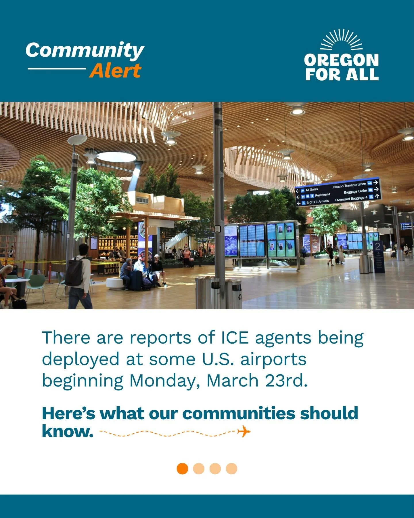There are reports that ICE agents are at some U.S. airports as of today, March 23. Here&rsquo;s what our communities need to know. 

Hay reportes de la presencia de agentes de ICE en algunos aeropuertos en los Estados Unidos a partir de hoy, 23 de ma