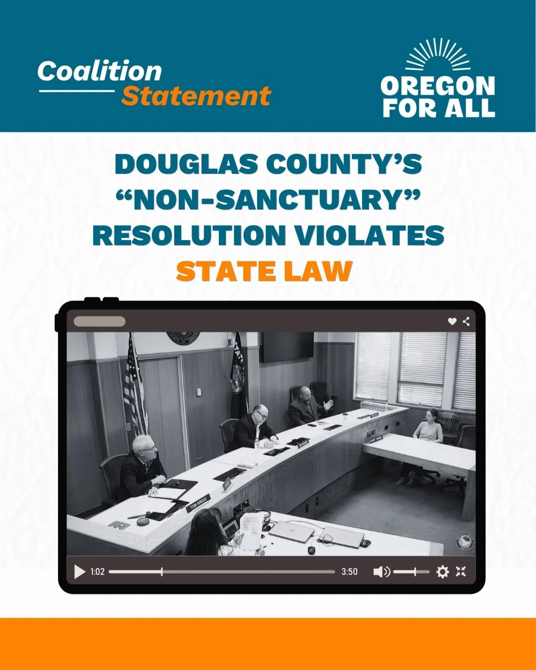 The Douglas County Commission passed a resolution declaring the county a "non-sanctuary county." However, this action does not change Oregon law or override the Sanctuary Promise Act.

Additionally, the resolution was approved without being
